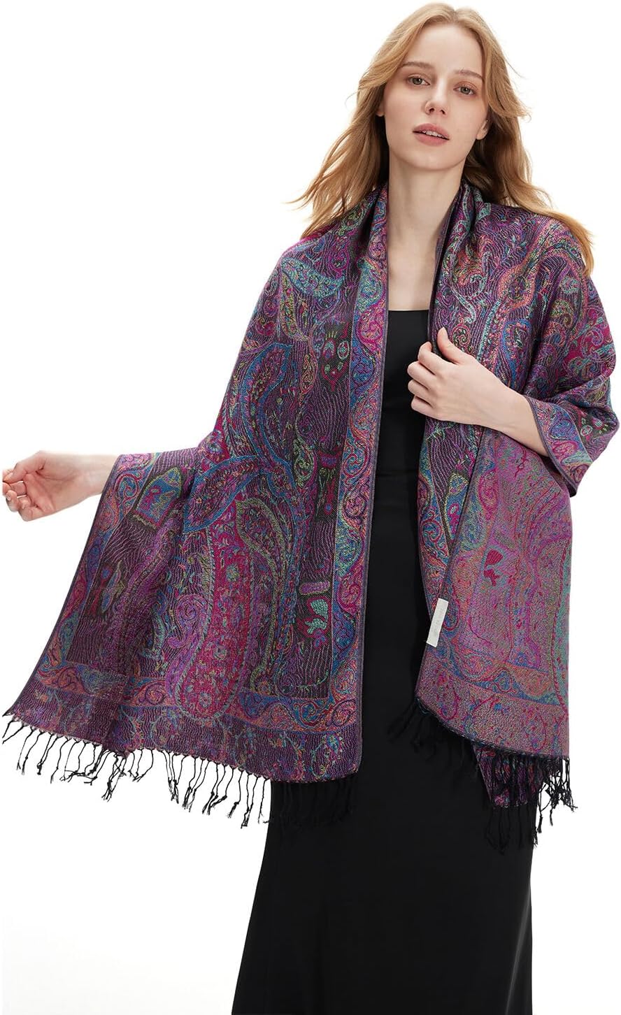 zero season Boho Paisley Pashmina Shawl Wrap Lightweight Scarf for Women, Silky Feel Bohemian Wrap for Travel & Daily Wear