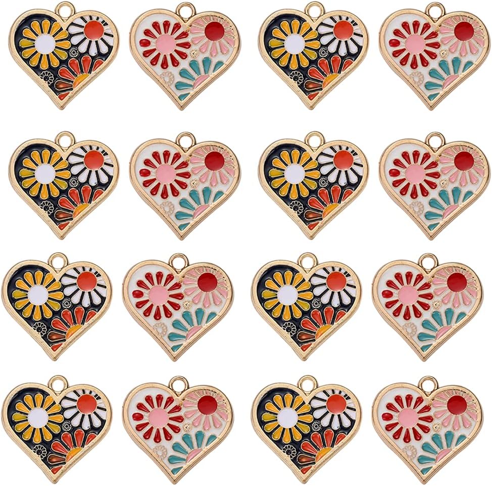 Ipotkitt 20pcs Enamel Heart Charms Gold Plated Flower Charms for Jewelry Making Bracelet Necklace Bulk - Image 7