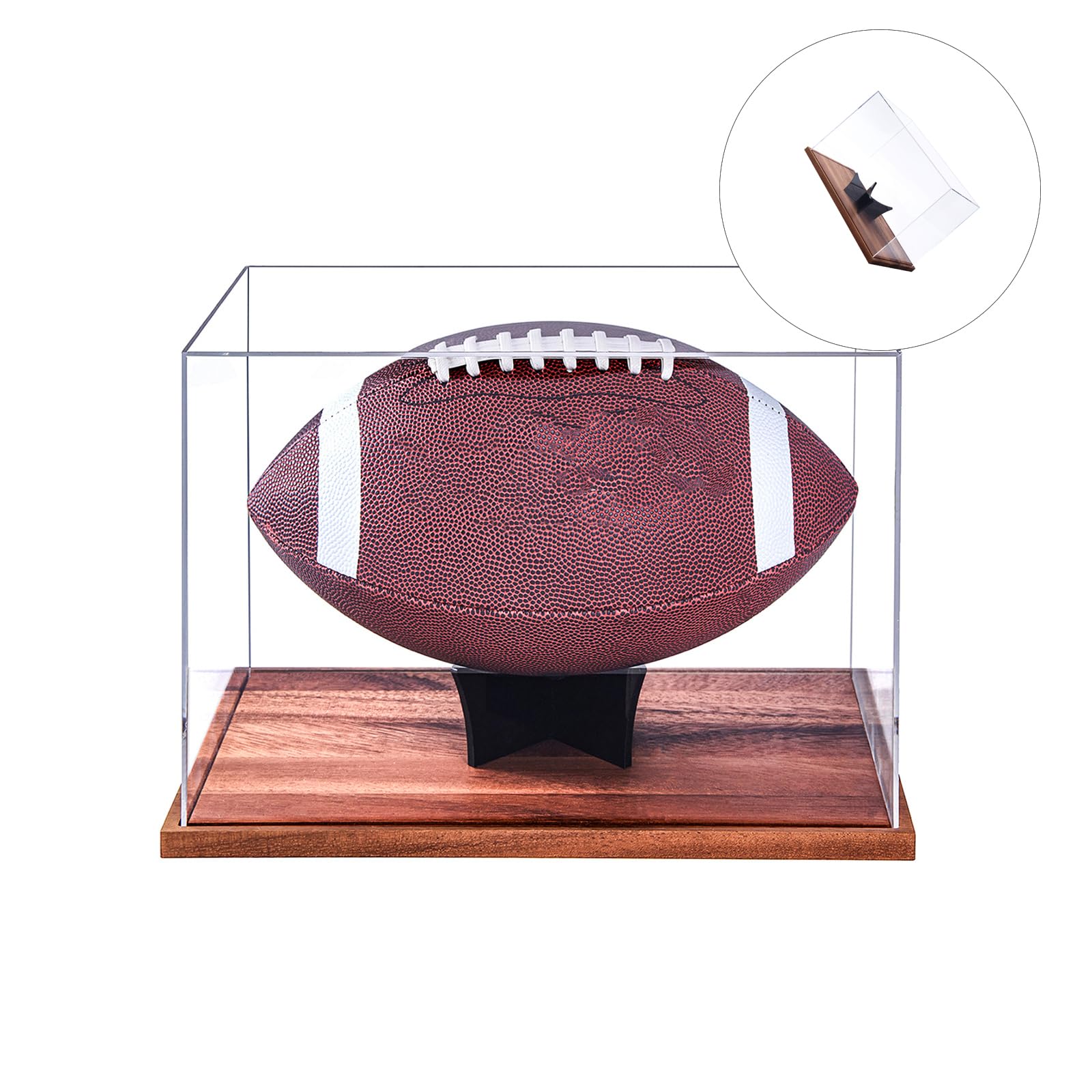 Vitrina acrílica de fútbol con elegante base de madera, organizador de pelotas para recuerdos deportivos y coleccionables