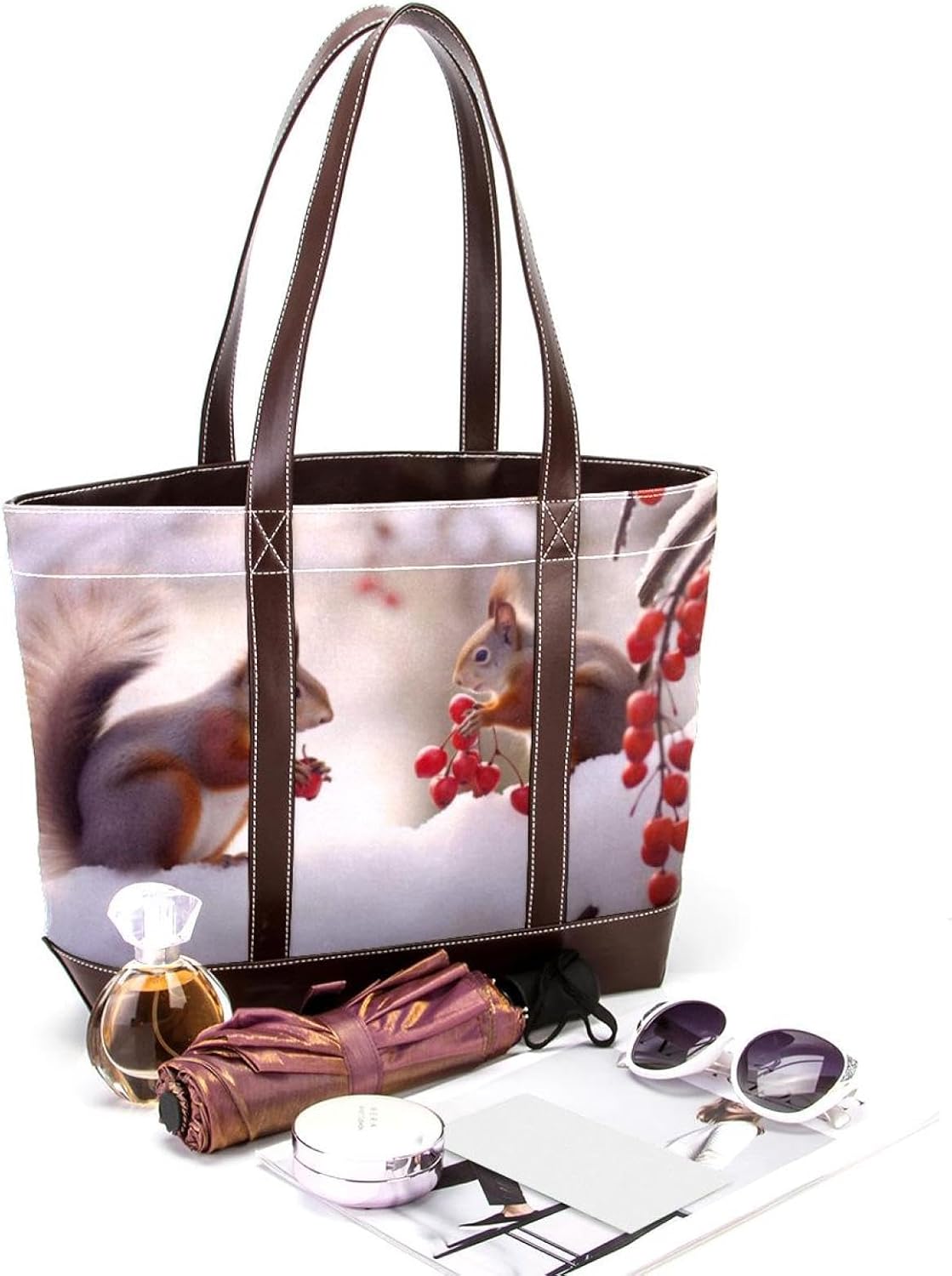 [YTYVAGT] 女性用財布、女性用トートバッグ、女性用ハンドバッグ,かわいい動物と雪の模様