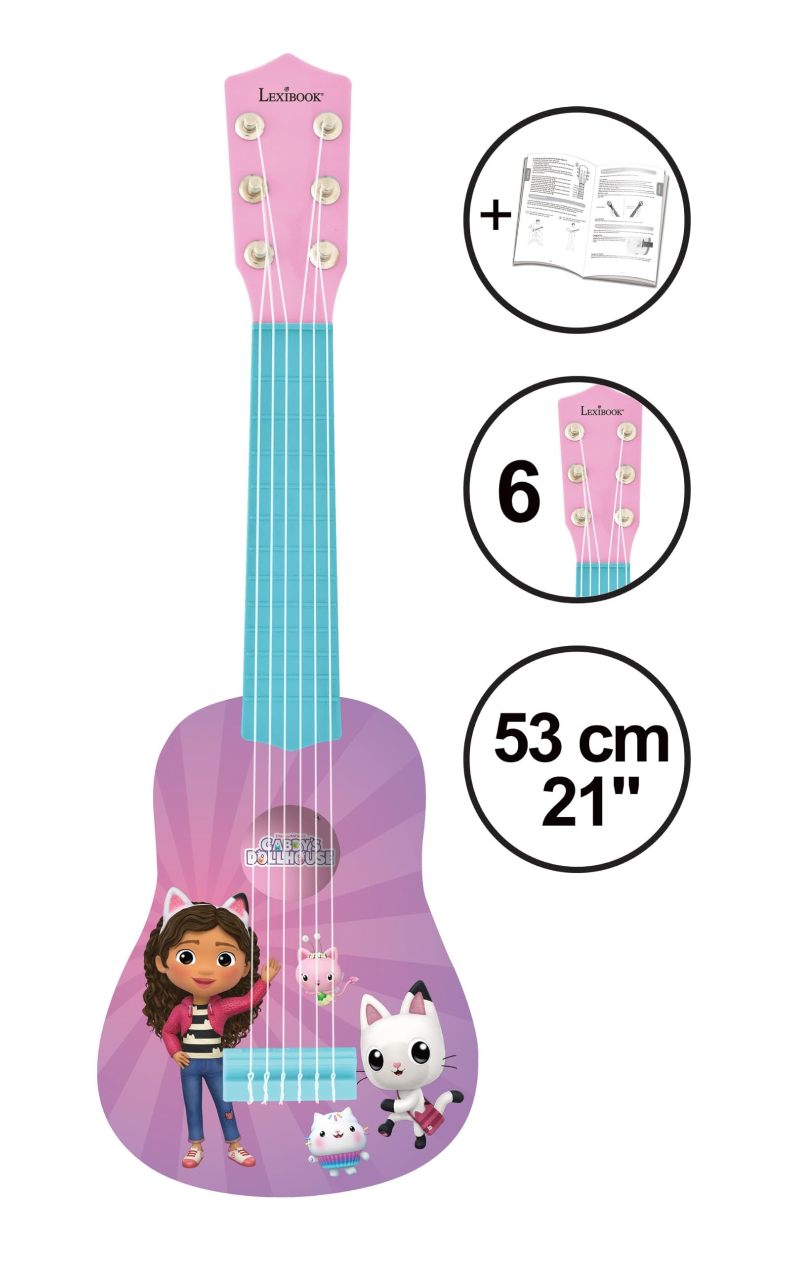 Lexibook, Gabby's Dollhouse, My first guitar for children 6 nylon strings, 53 cm / 21'', Guide included, Pink, K200GDHLXB - Image 2