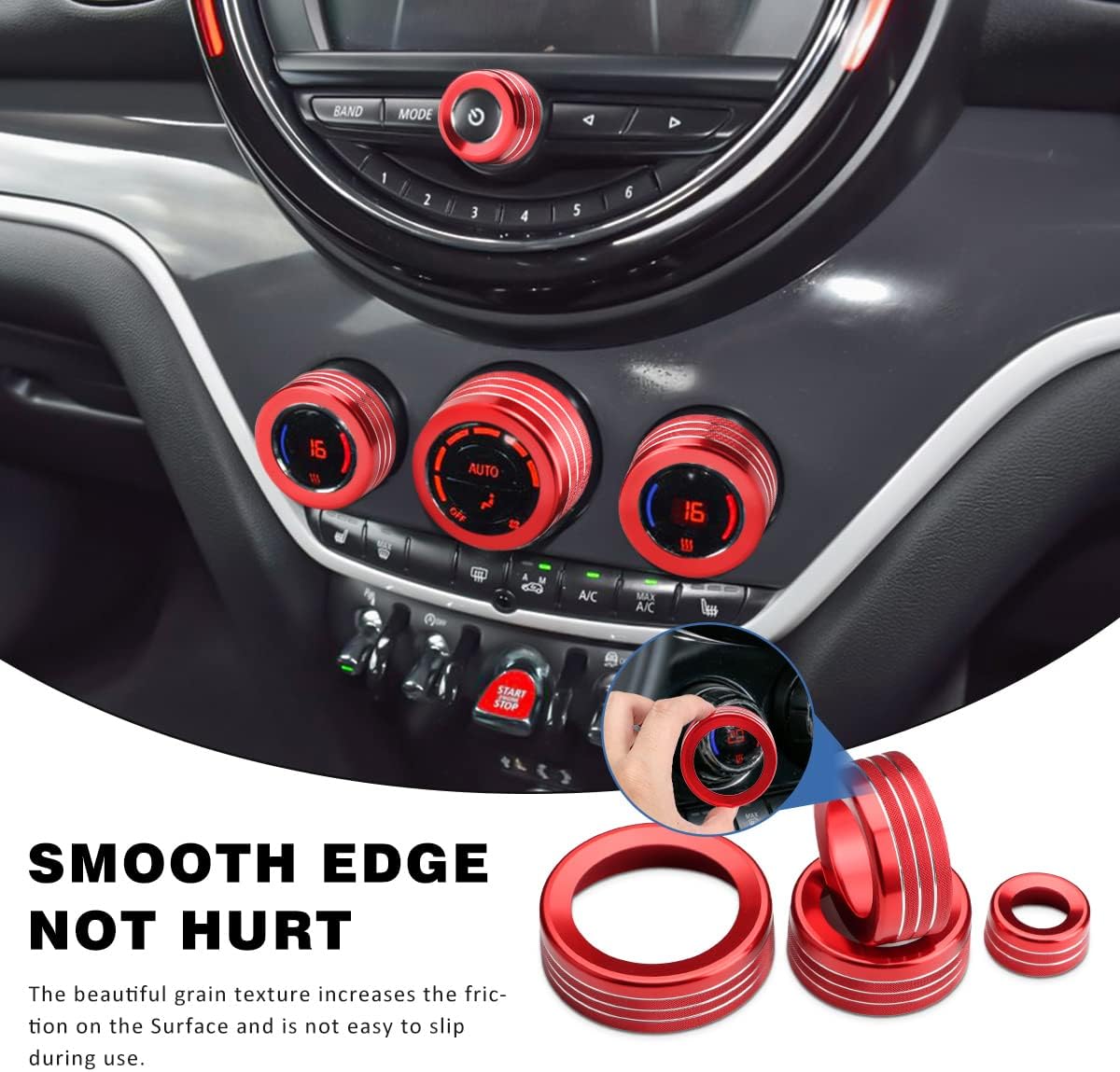 Auovo Volume Knob Covers for MINI Cooper - Compatible with 2014-2022 Air Conditioner Switch Rings