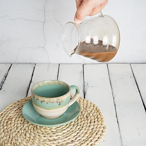 Miniatura 5 de Bosmarlin Juego de 2 tazas y platillo de cerámica para capuchino, 10 onzas, tazas de café para café con leche, expreso, té, lavavajillas y