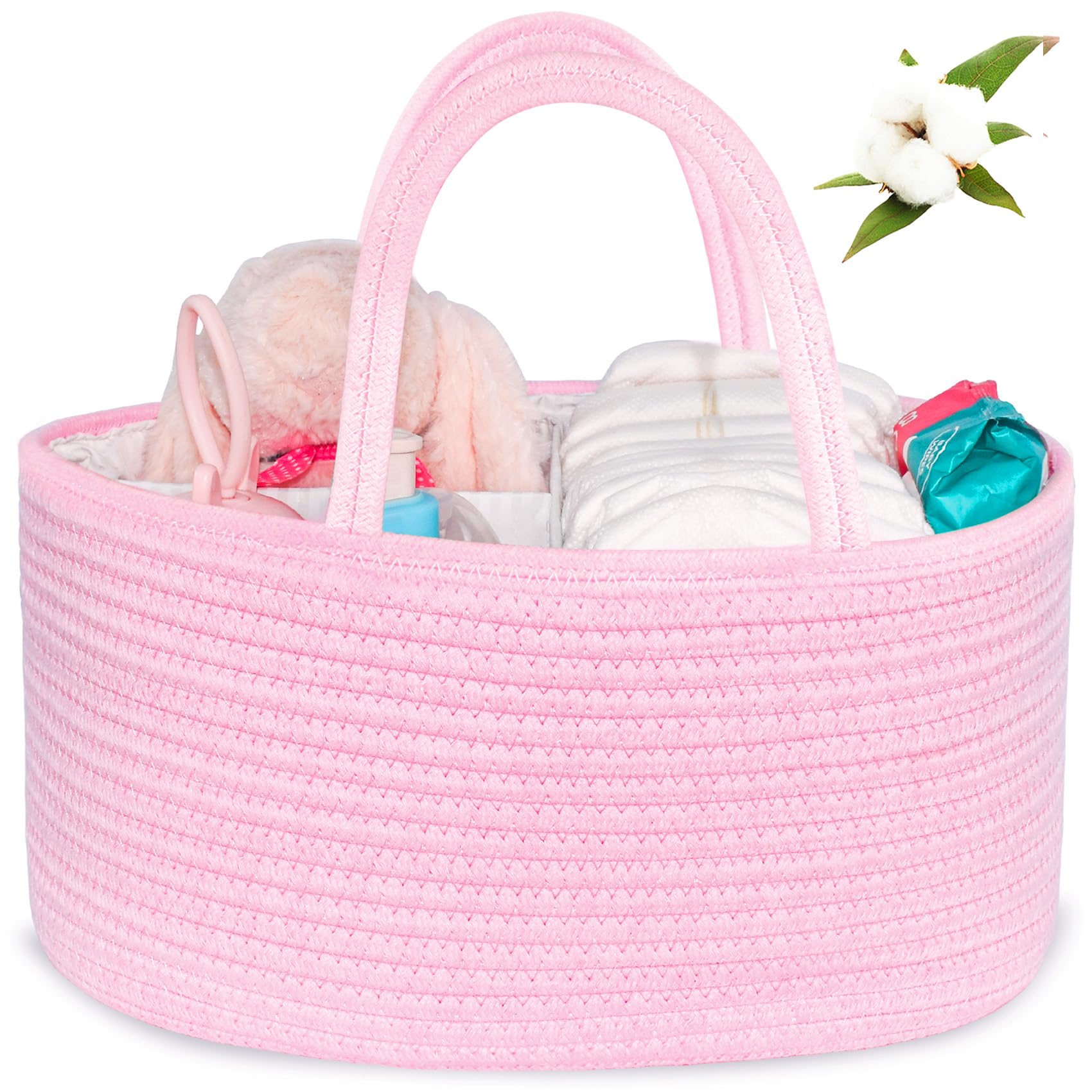 ABenkle Baby Diaper Caddy, Nursery Storage Bin and Car Organizer for Diapers Wipes, Cotton Rope Basket Changing Table Caddy-image-28