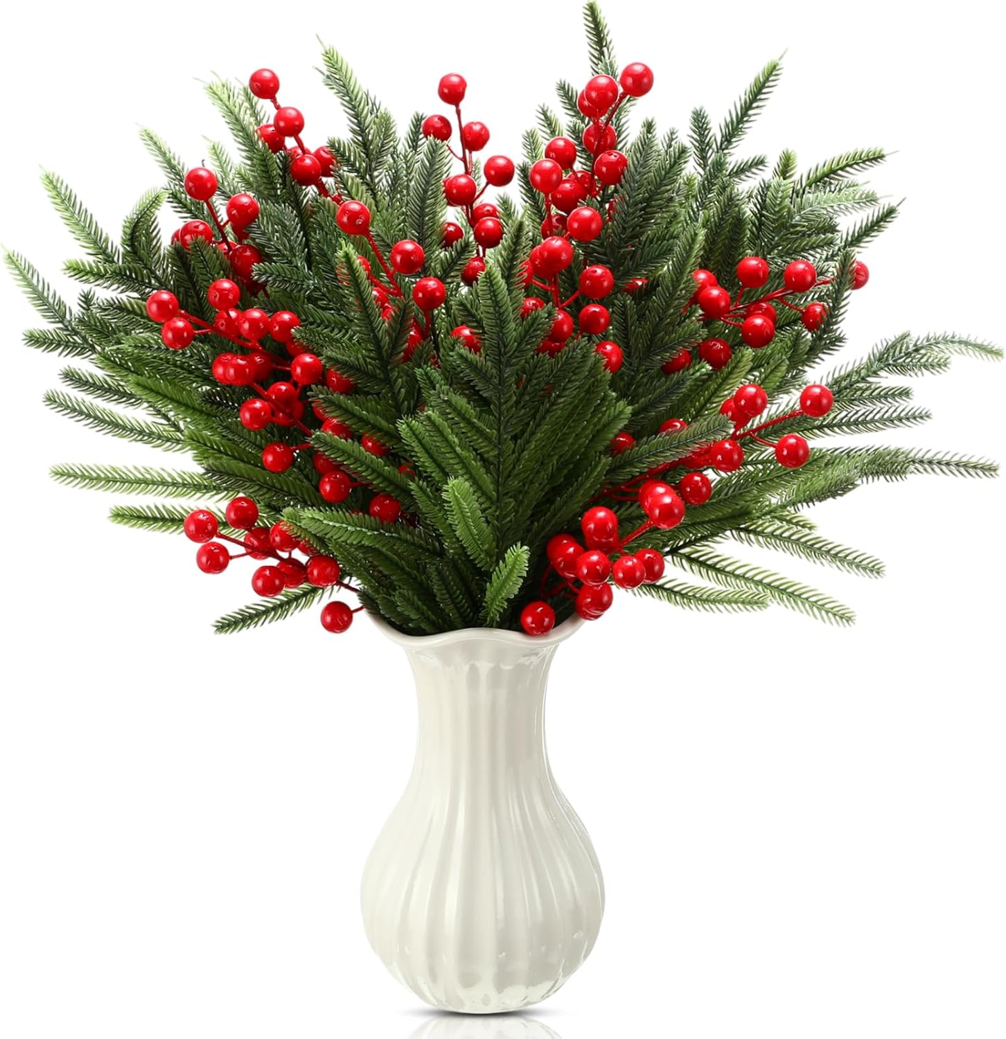 Giegxin 48 PCS Christmas Norfolk Pine Branches with Red