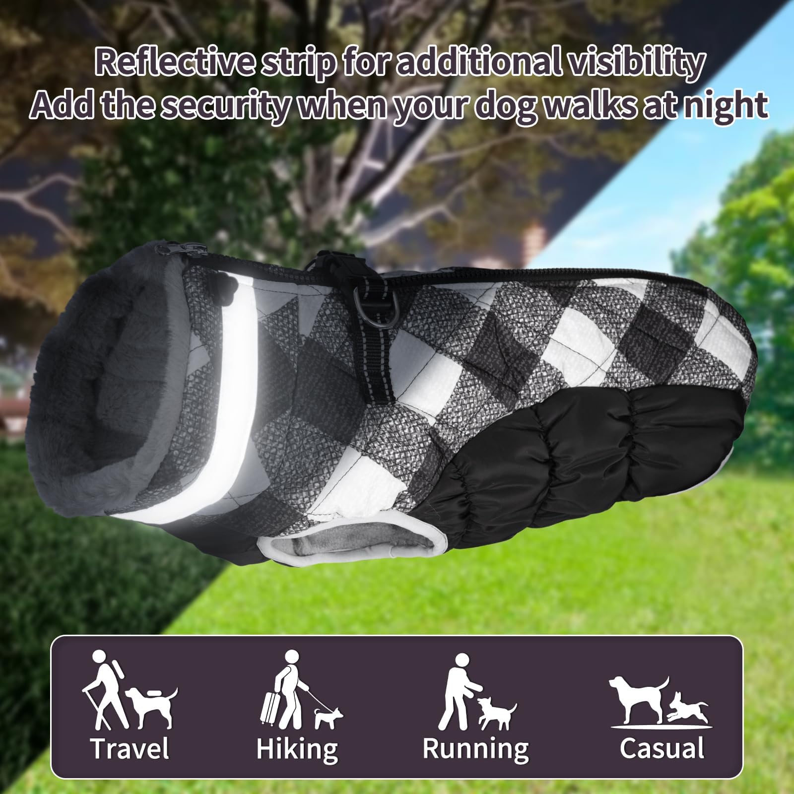 Manteau d'hiver épais et imperméable pour chien - Veste chaude et confortable pour chiens de petite, moyenne et grande taille avec trou pour harnais - YRFN18L