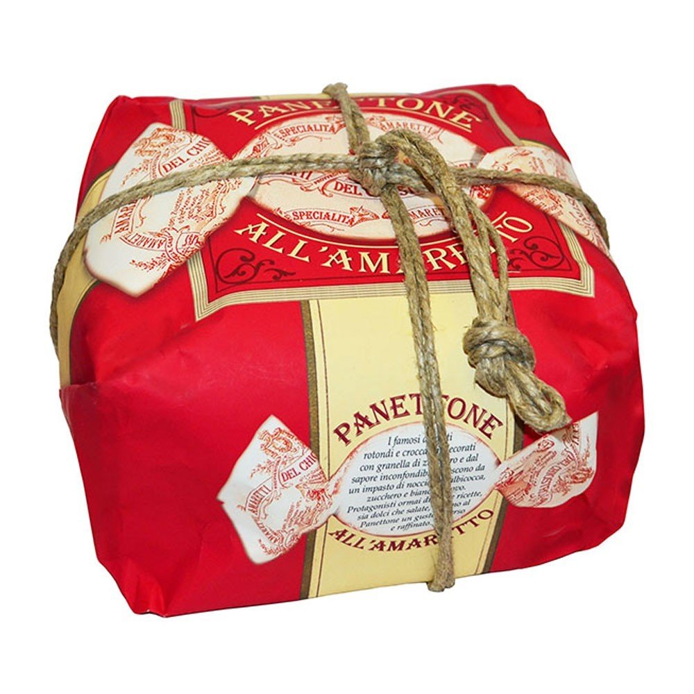 Chiostro Panettone Filled with Amaretto Creme and Coated in Chocolate and Amaretti cookie pieces, Hand-wrapped, 750g