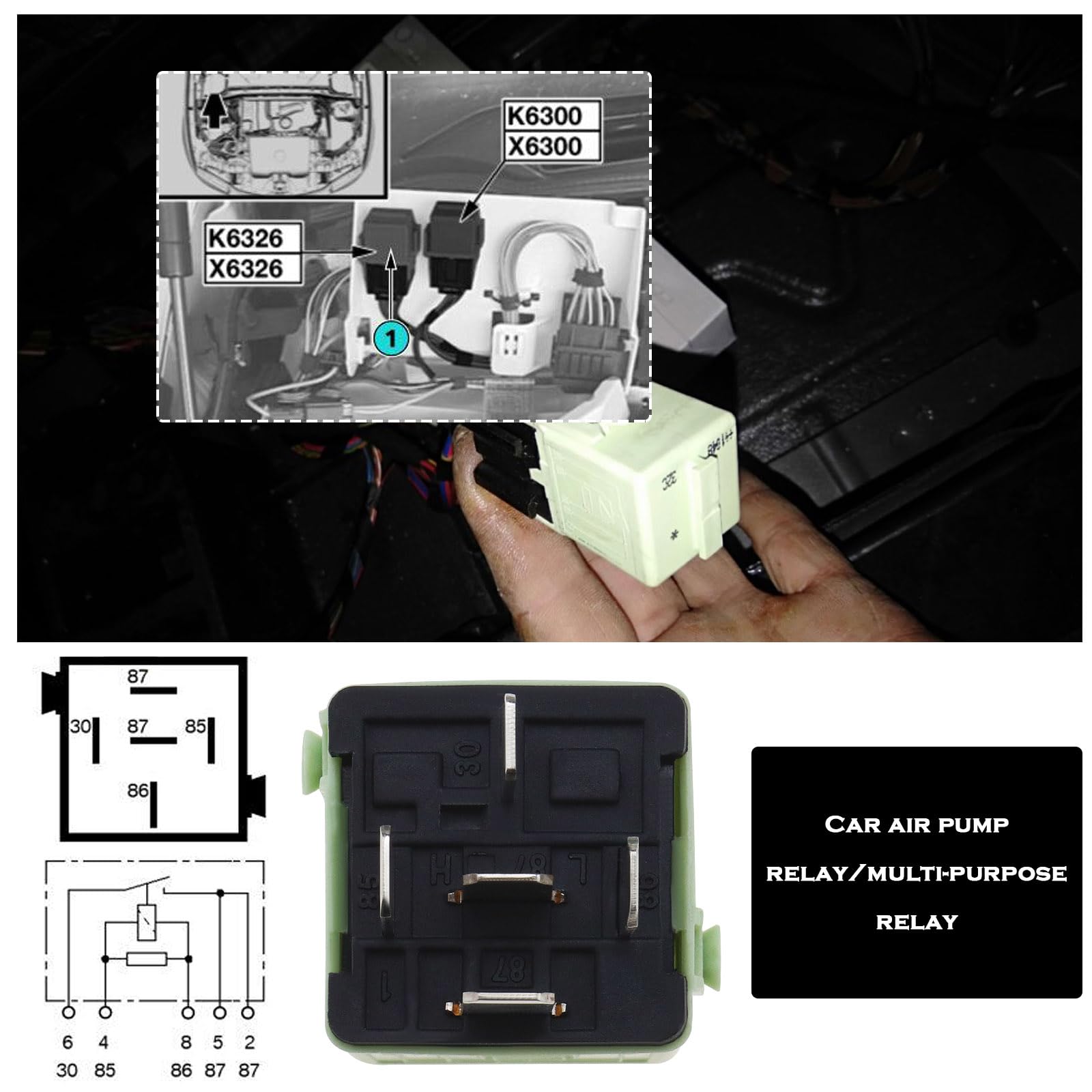 Relè Multiuso per Pompa dell'Aria per Auto, relè 61368373700 12 V relè automobilistico Compatibile con BMW Serie 1 E81 E87 E88 E82 F20 E87 LCI, Bianco Verde