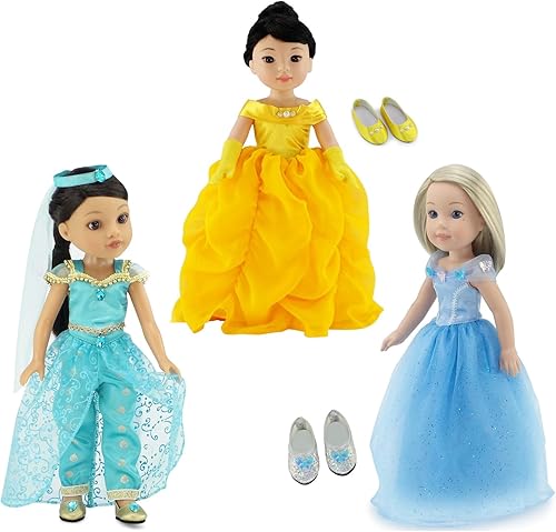 Emily Rose Muñeca de moda de 14 pulgadas, paquete de 9 piezas de ropa de princesa, muñecas no incluidas, disfraz de Halloween perfecto para muñecas