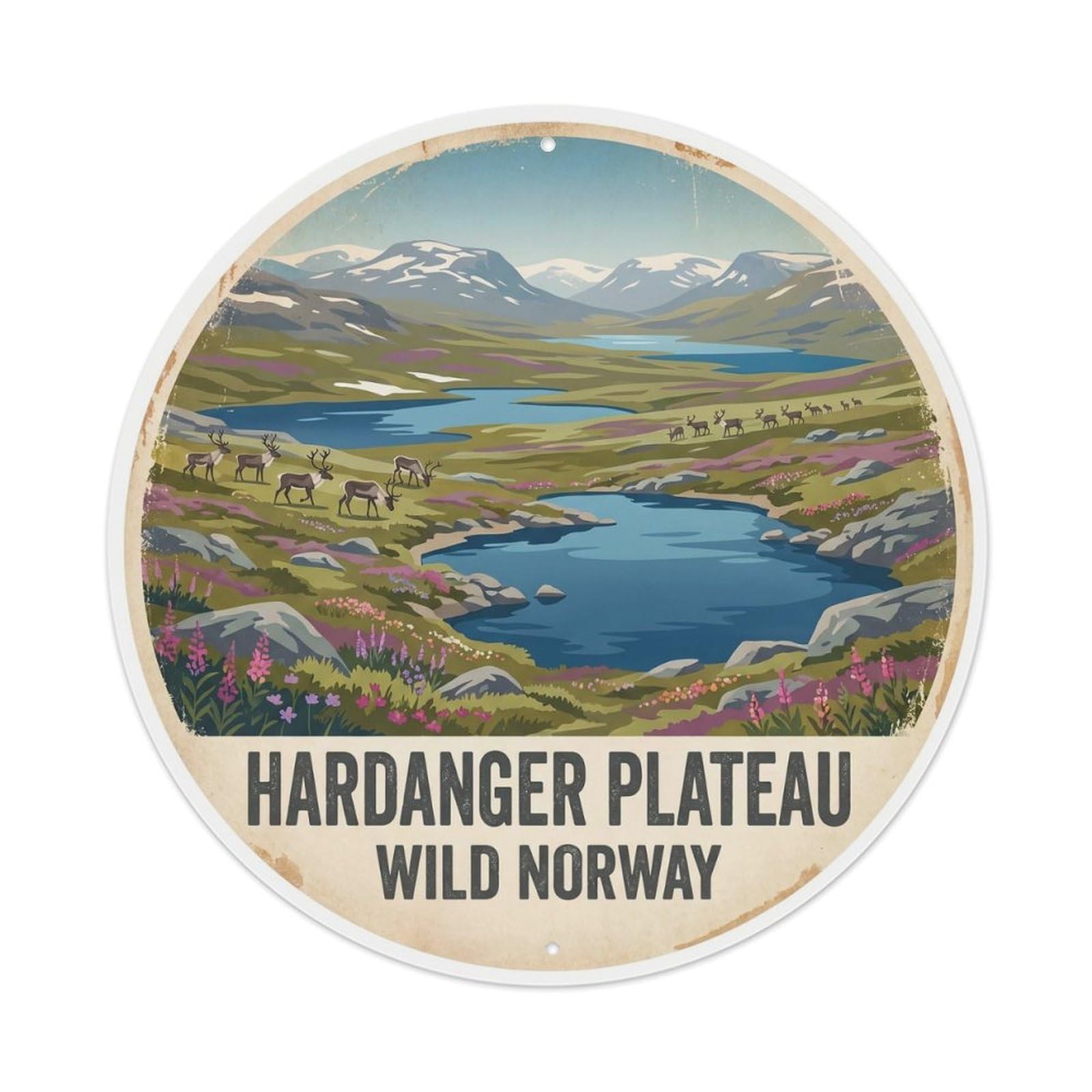 Vintage Travel Hardanger Plateau Norway Metal Tin Sign