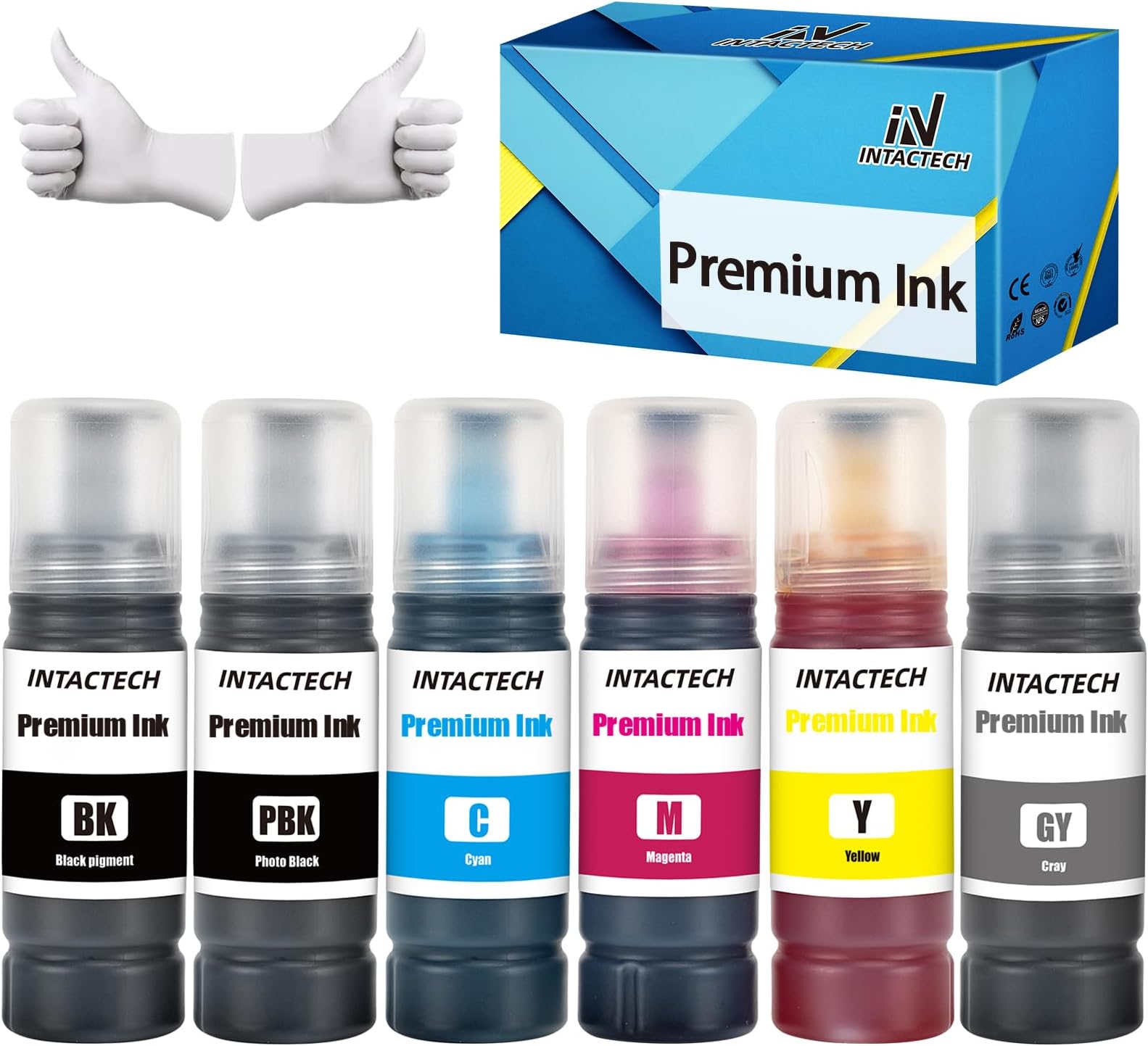 6-Pack Compatible Ink Refill Bottles for ET-8500 ET-8550 – High Capacity 6-Color Replacement Ink Set (Black, Photo Black, Cyan, Magenta, Yellow, Gray)