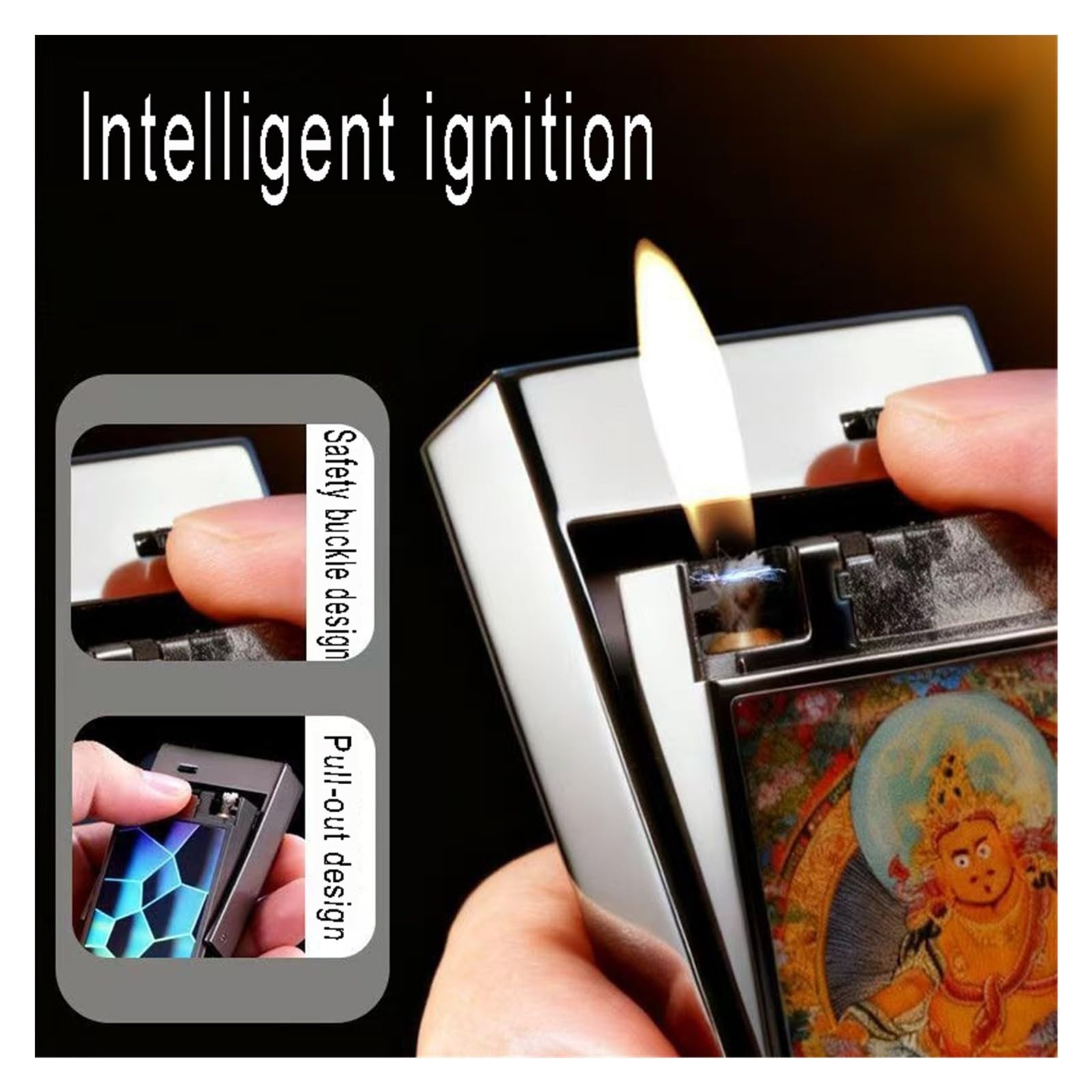 Accendino a Cherosene in Metallo con attivazione vocale, accensione Tramite sensore Intelligente, Accendino Portatile Antivento, Adatto Come Regalo for Le attività all'aperto.