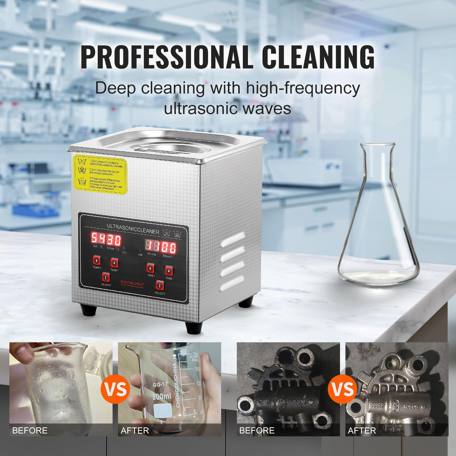 Happybuy Ultrasonic Cleaner, 2L Stainless Steel Heated Cleaning Machine with Digital Timer for Jewelry, Glasses, Watches, and Small Parts