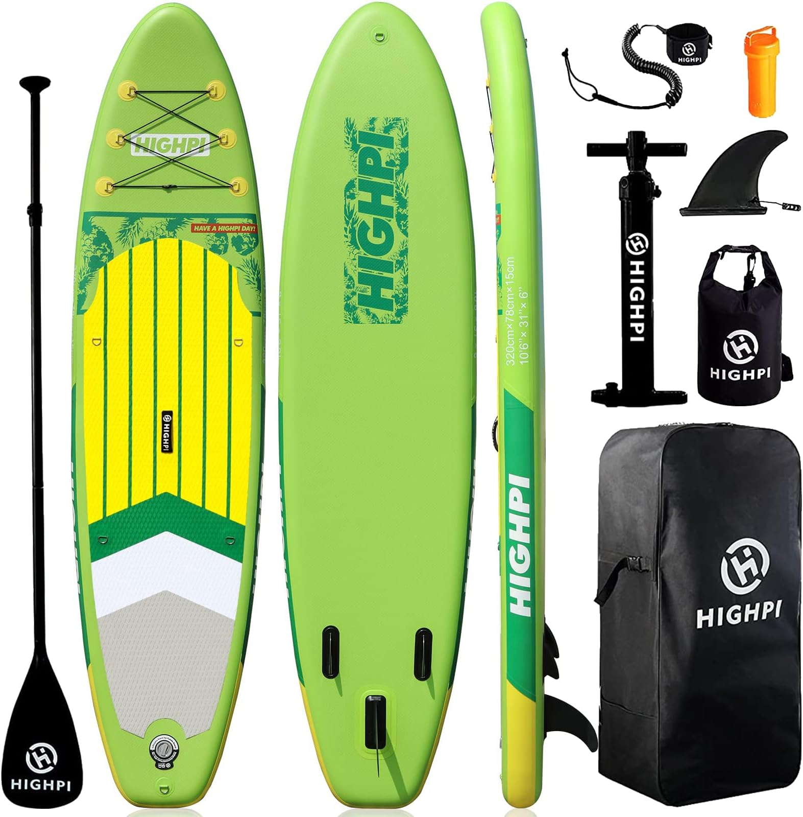 Highpi Inflatable Stand Up Paddle Board 10'6"/11' Premium SUP W Accessories & Backpack, Wide Stance, Surf Control, Non-Slip Deck, Leash, Paddle and Pump, Standing Boat for Youth & Adults