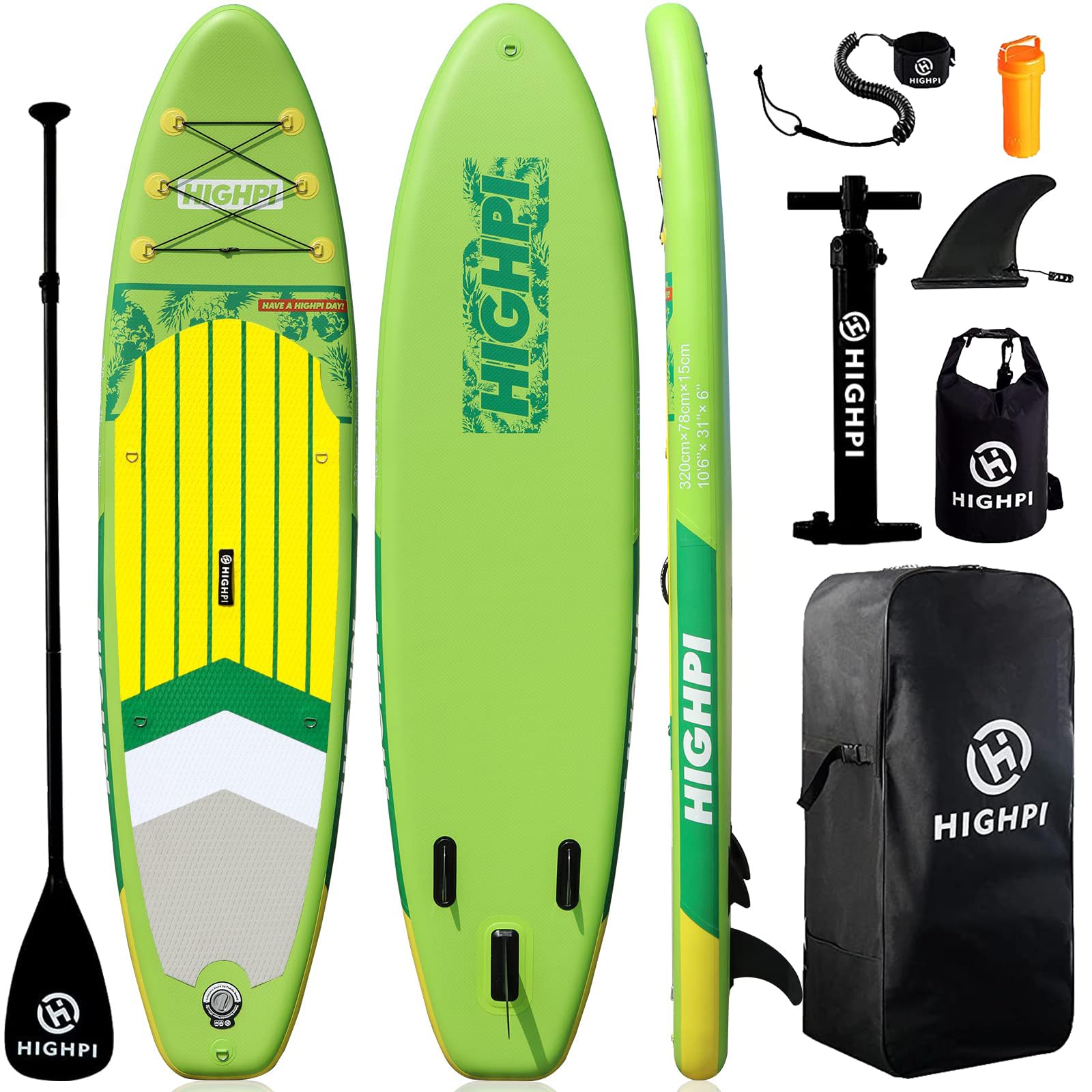 Highpi Inflatable Stand Up Paddle Board 10'6"/11' Premium SUP W Accessories & Backpack, Wide Stance, Surf Control, Non-Slip Deck, Leash, Paddle and Pump, Standing Boat for Youth & Adults