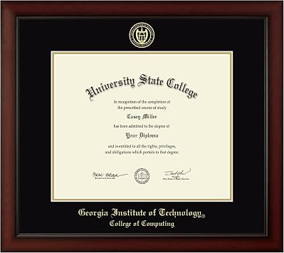 Georgia Institute of Technology College of Computing 17" W X 14" H Diploma Frame - Fits a Bachelors, Masters and Phd - Gold Embossed Diploma Frame