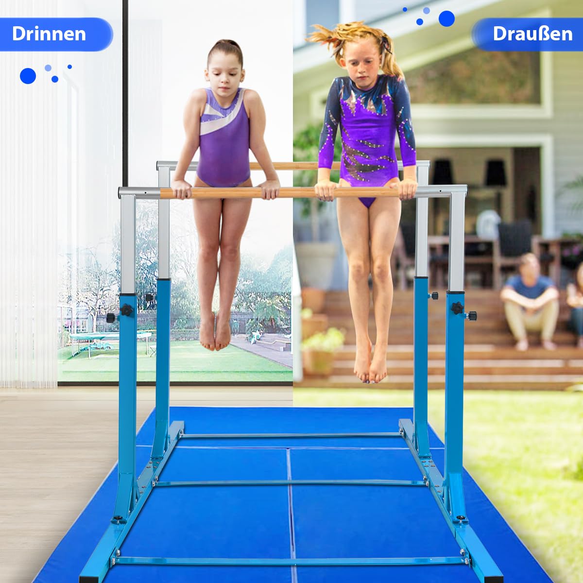 COSTWAY Gymnastik Turnreck, Reckstange höhenverstellbar & breiteverstellbar, Reck Turnen bis 100kg belastbar, Turnstange für Zuhause & Fitnessstudio