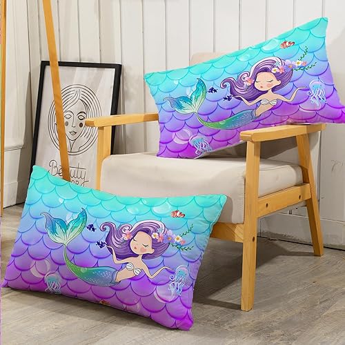 Miniatura 6 de AILONEN Bonita sábana bajera ajustable de sirena de dibujos animados, tamaño individual, hermoso juego de sábanas con temática de medusa para niños