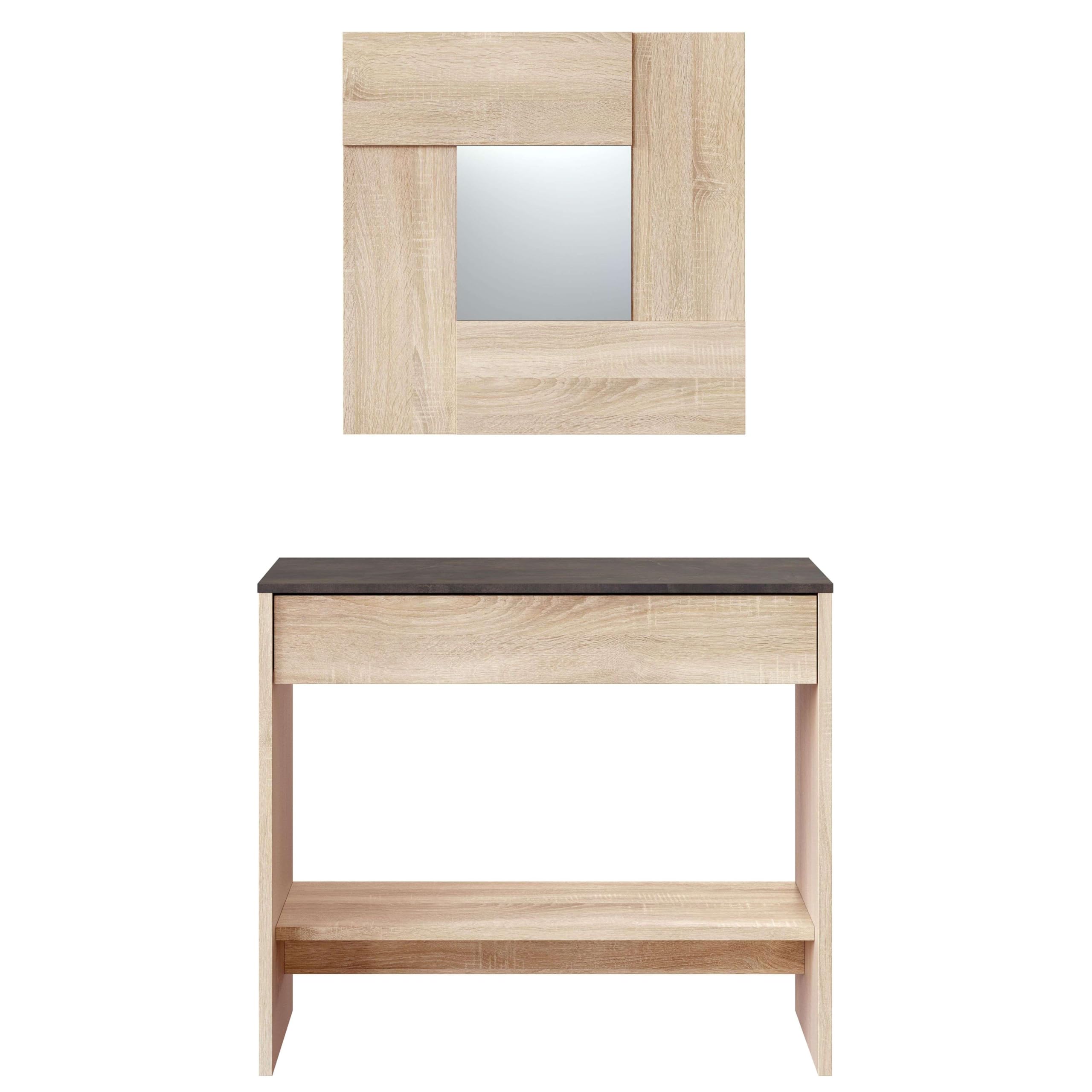 Habitdesign – Mueble Recibidor con Cajón y Espejo, Consola de Entrada Moderna, Color Roble Canadian y Óxido, 92x79x33 cm – Modelo Oxys