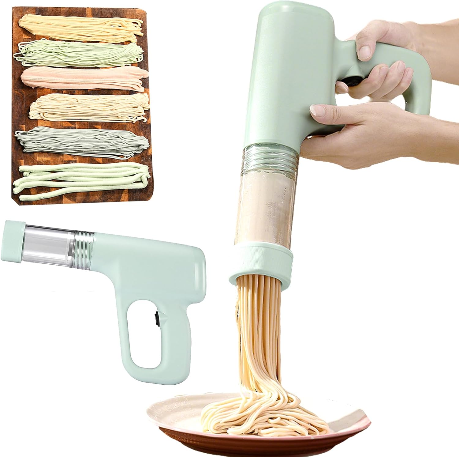 Upgraded Version Handheld Electric Pasta Maker,Automatic Spaghetti Maker Pasta with Mold and Cutting Tools,Cordless Pasta Machine,Portable Noodle Maker with Dough Cutter,Green