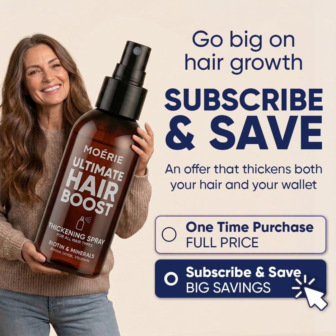 Moerie Ultimate Mineralny spray do wzrostu włosów – dla dłuższych, grubszych, pełniejszych włosów, z biotyną i kofeiną, wegańskie produkty do włosów, bez parabenów, wszystkie rodzaje włosów, odwrotne