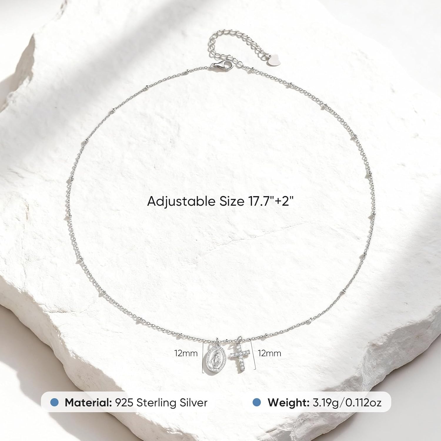 925 Sterling Silver Cross Necklace for Girls Kids - Small Dainty Cross Pendant for Women, Virgin Mary Cross Necklace First Communion, Baptism, Confirmation Gifts for Daughter Granddaughter Nieces Toddler, Religious Faith Jewelry Gifts