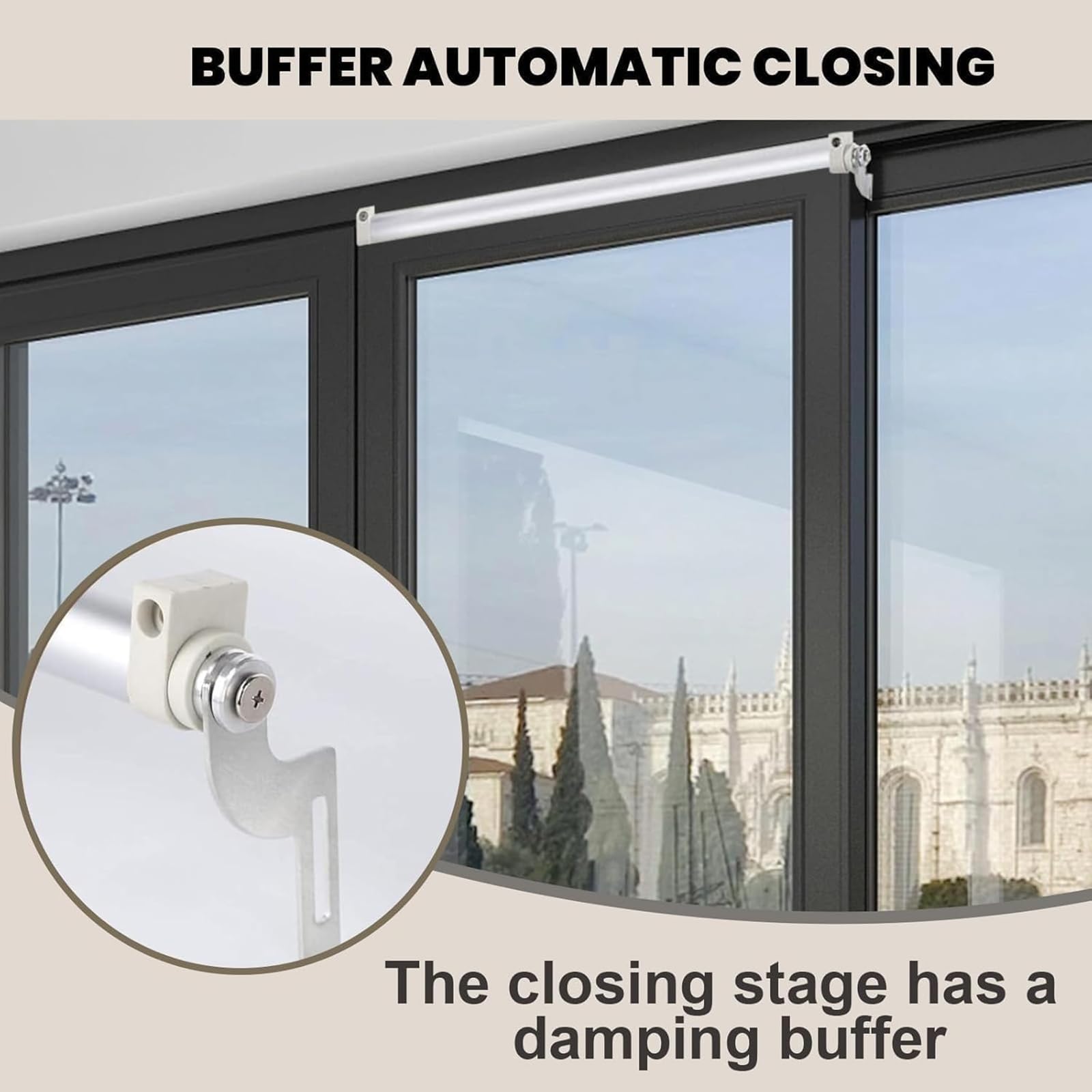 Cierrapuertas Automático Corredizo, Cierrapuertas Corredizos para Patio con Cierre Automático, Ajuste de Velocidad de 2 Etapas, Amortiguador Neumático Silencioso, para Anchos de Puerta de 29,5 A 51"