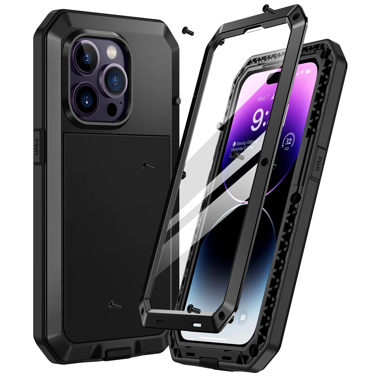 Coque iPhone 14 Pro Max antichoc intégrale blindée en métal noir solide - 7