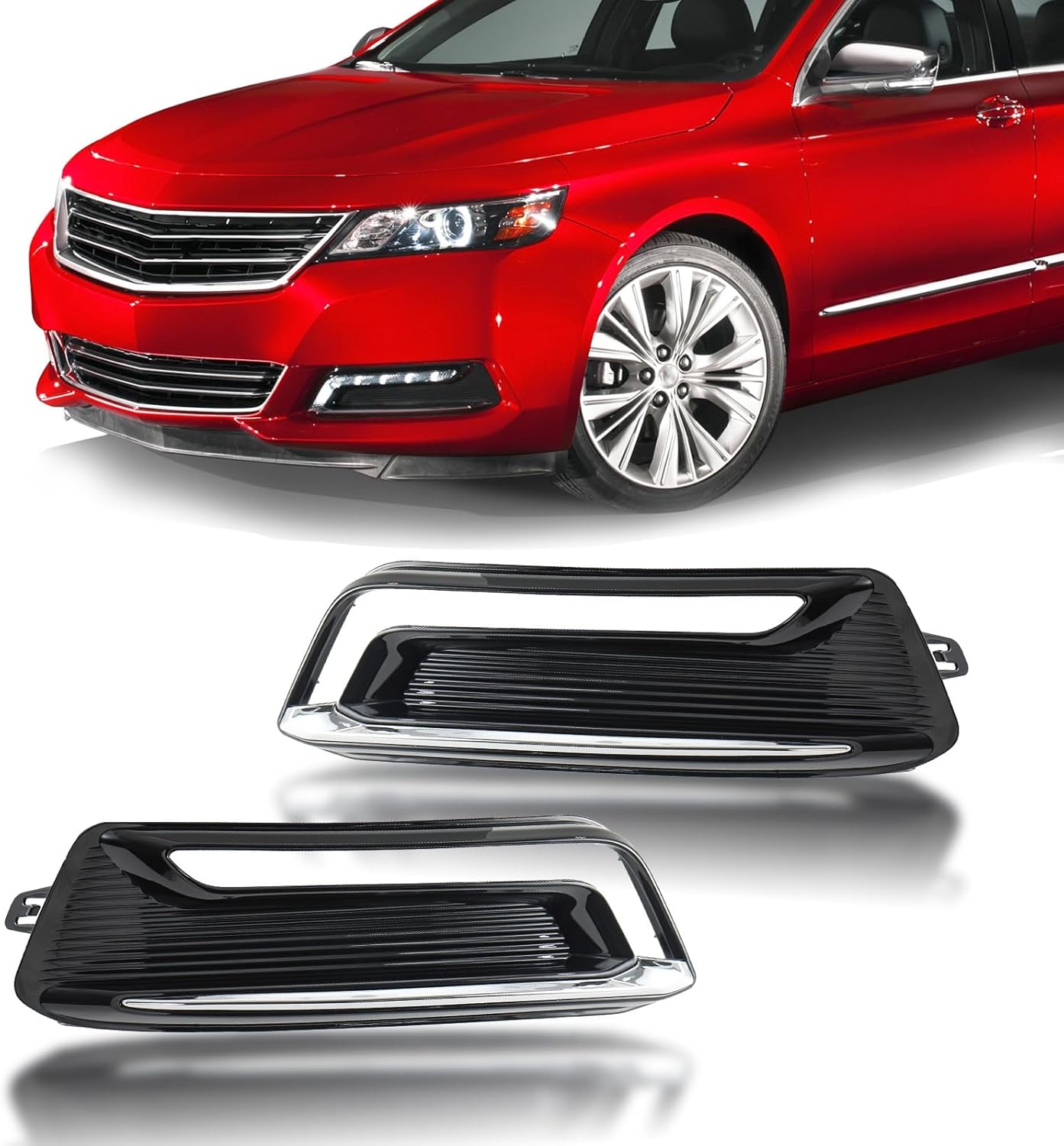 GearUp Fog Light Cover Front Driver & Passenger Side Compatible with Chevy Impala 2014-2020, Fog Lamp Bezel Grille Replaces 22738853, 22738852