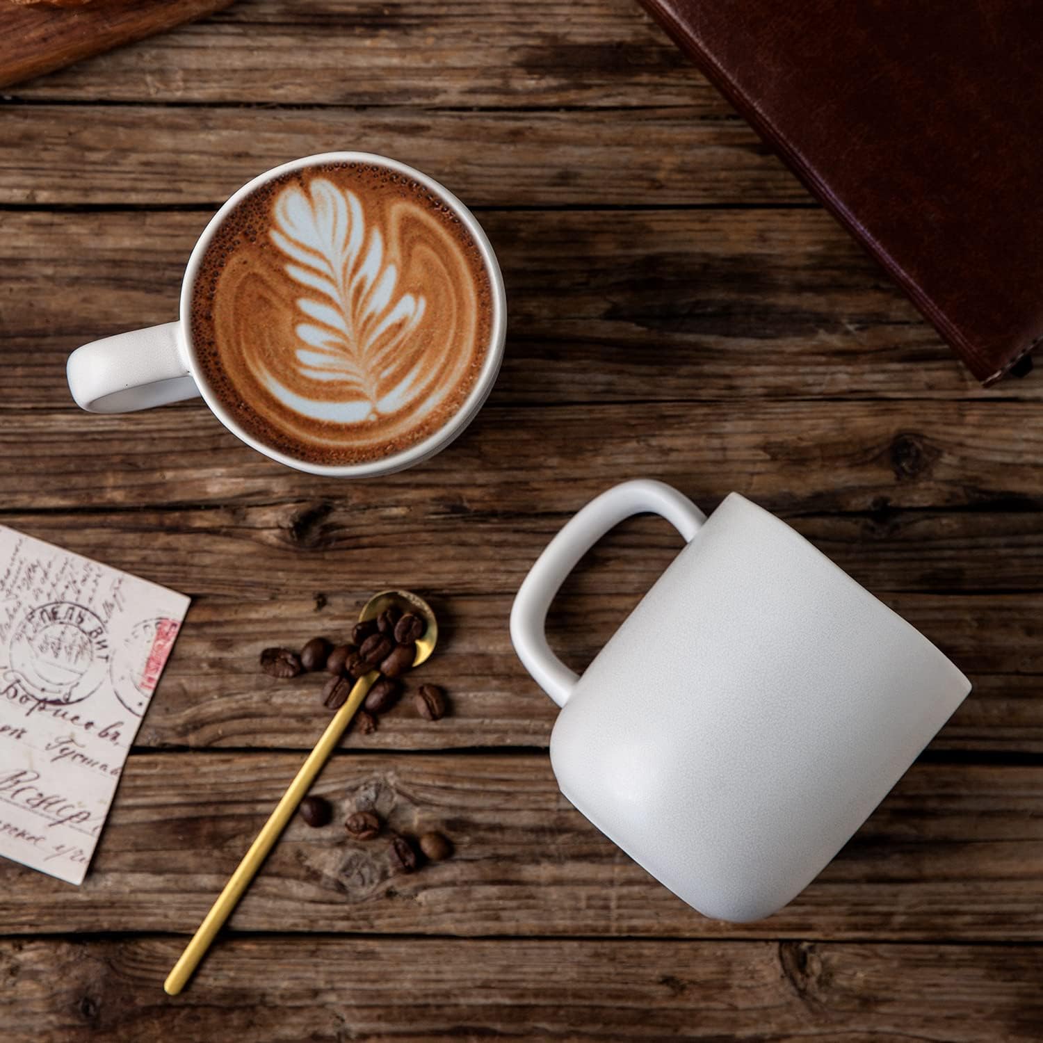 AmorArc 14oz Coffee Mugs Set of 6, Ceramic Coffee Mugs with Large Handle & Wavy Rim for Latte/Hot Cocoa/Tea, Stylish Coffee Cups for Men Women. Oven,Dishwasher&Microwave Safe, Matte White - Image 3