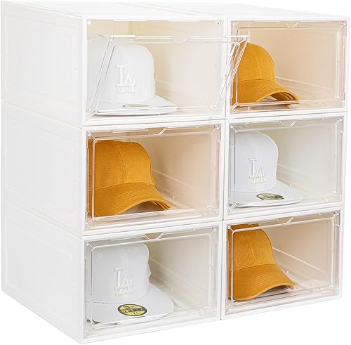 Miniatura 22 de Paquete de 6 cajas organizadoras de sombreros, apilables transparentes para gorras de béisbol, contenedores con puerta magnética para sombreros