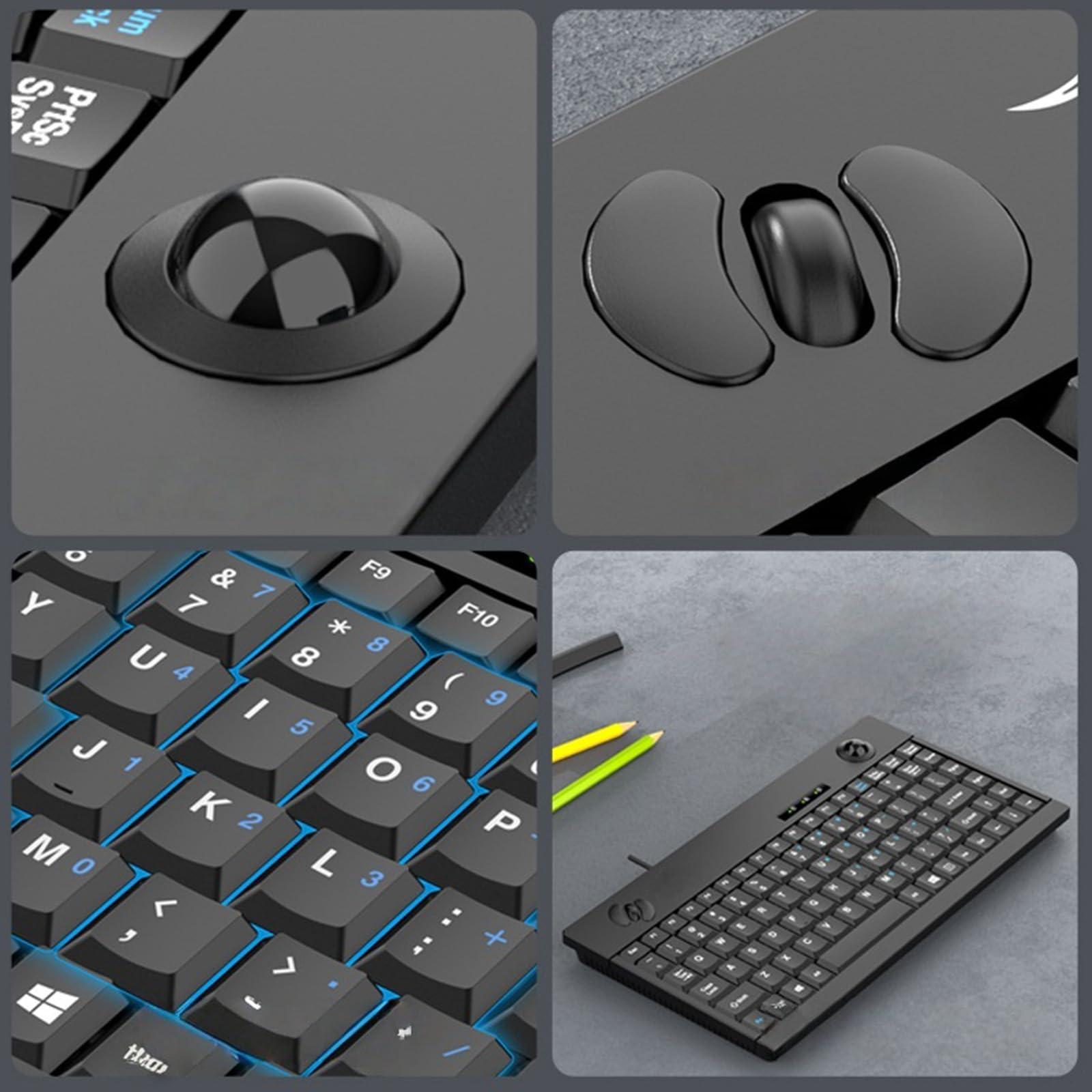 Générique Fils USB industriels Claviers 88 Touches Souris trackball intégrée Conception étanche pour systèmes Claviers USB industriels étanches avec trackball