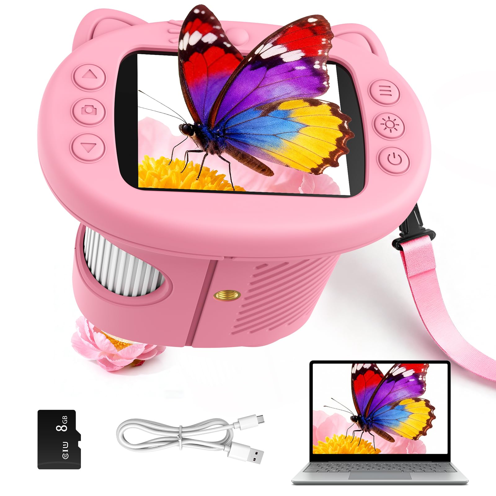 Microscopio Digital para Niños con Pantalla de 2.4'',Recargable 1000x,Microscopio de Bolsillo Portátil para Niñas de 3 a 10 Años (Rosa)