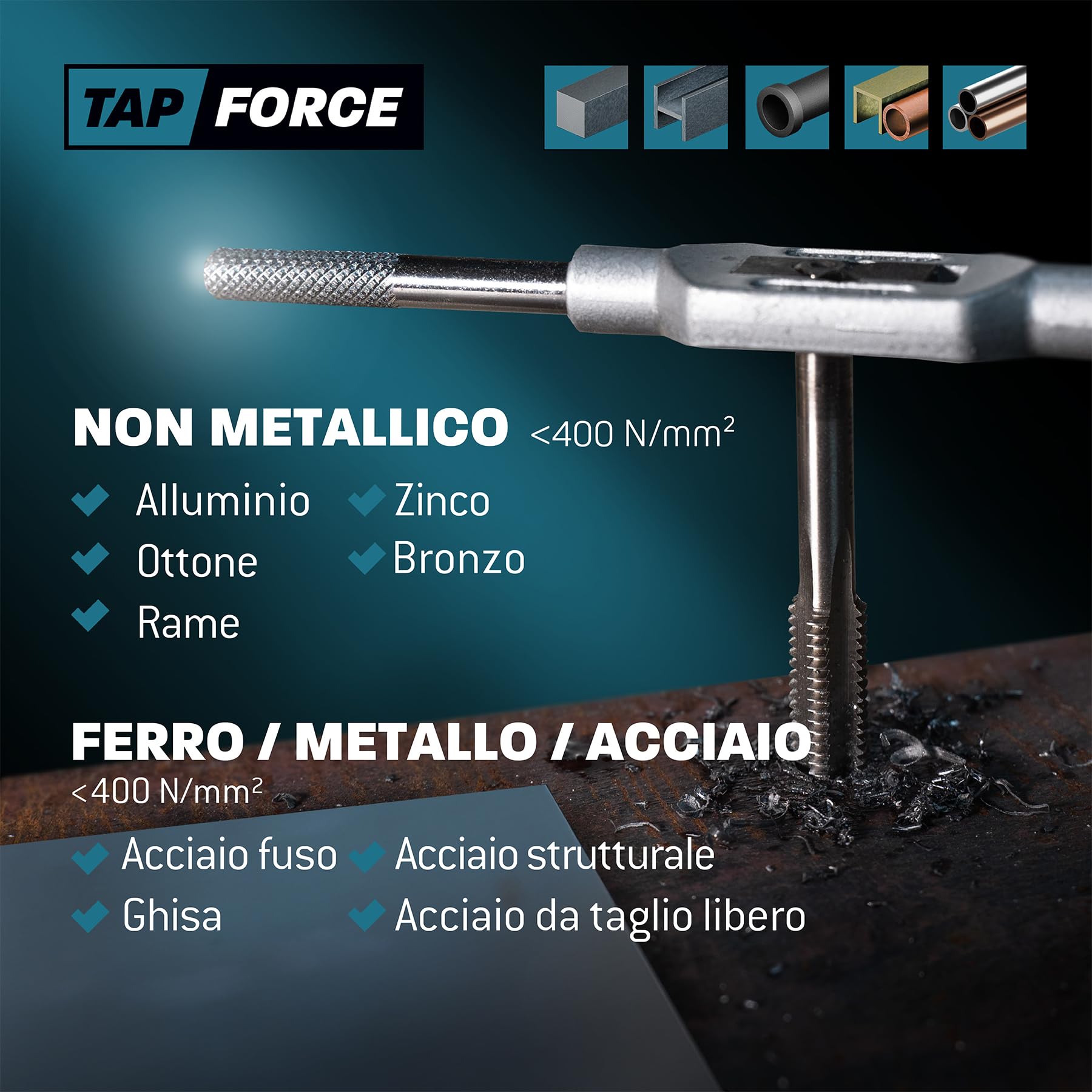 Set di maschietti metrici, M3 – M12, 15 pezzi, HSS-G/binario/incudine Tap Force/filettatura, set di filettatura, set di maschi, M3 & M4 & M5 & M6 & M8 & M10 & M12