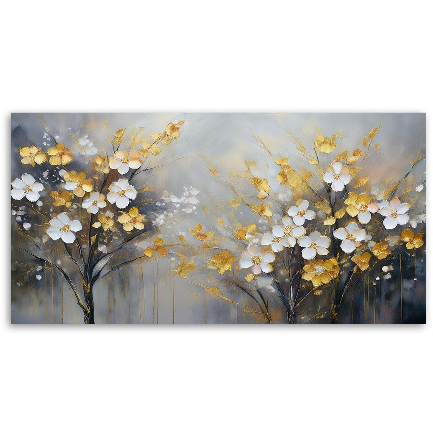 Feeby Stampe Da Parete - Quadri Soggiorno - Albero astratto Fiori Oro - 120x60 cm - Decorazioni Camera Da Letto