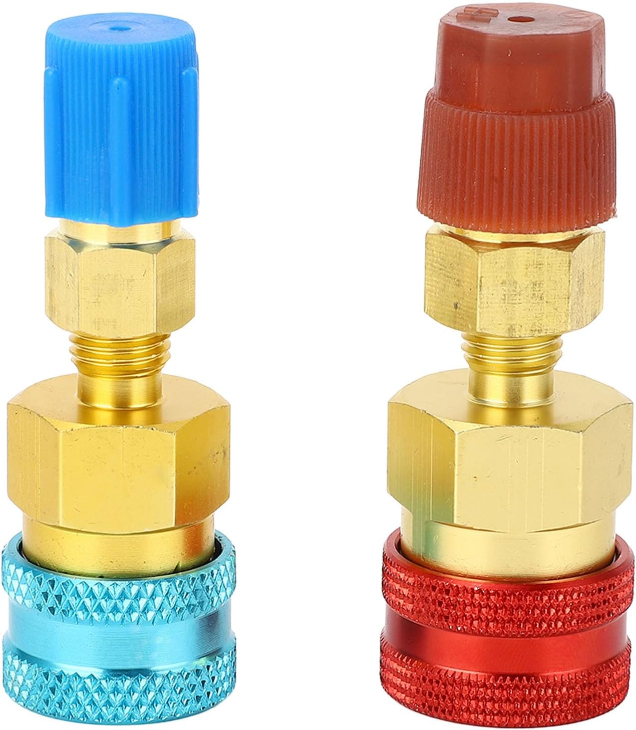 2Pcs R1234YF Adapter, Brass R1234YF to R134A Quick Coupler Adapter, Quick Couplers R1234YF to R134A Adapter Kit, High Low Side Connector Conversion for Car Conditioner AC