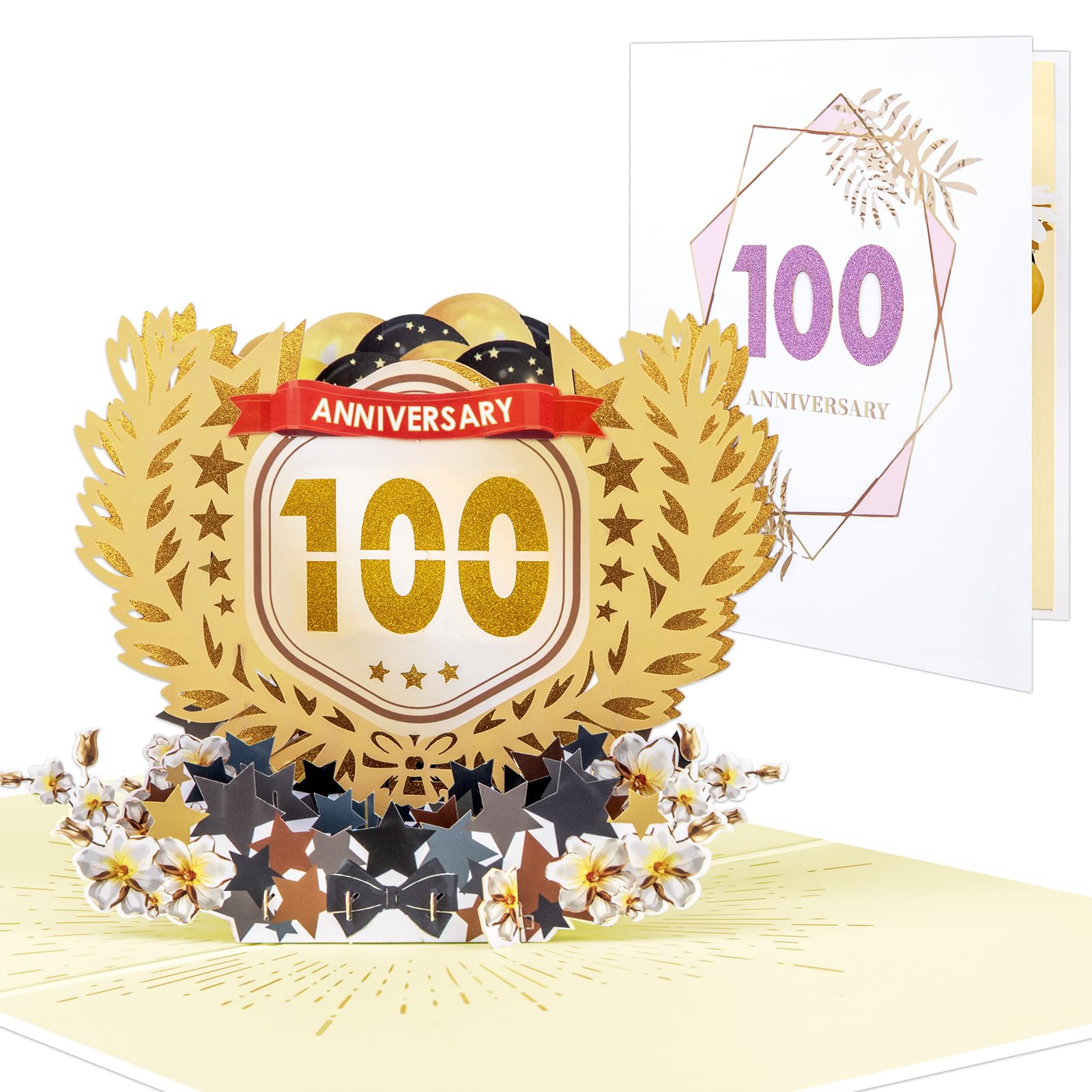 DLYMXGC 100th Anniversary Wheat Series Pop Up Greeting Card with Blank Note Card & Envelope, ideal celebration gift for Valentine's Day, Love,