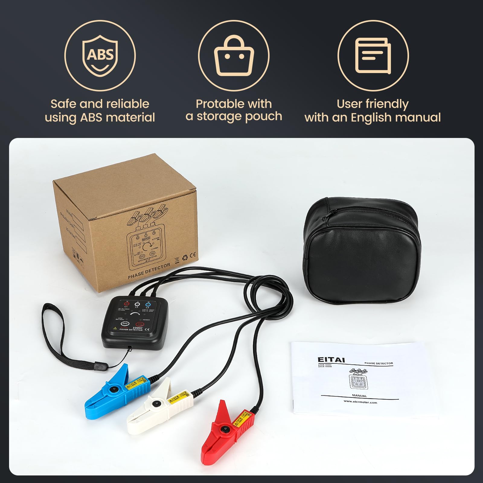 ETCR1000C Testeur de séquence de phase sans contact, AC 70 V-1000 V, Φ1,6 mm-16 mm, vente directe du fabricant, compteur de rotation de phase
