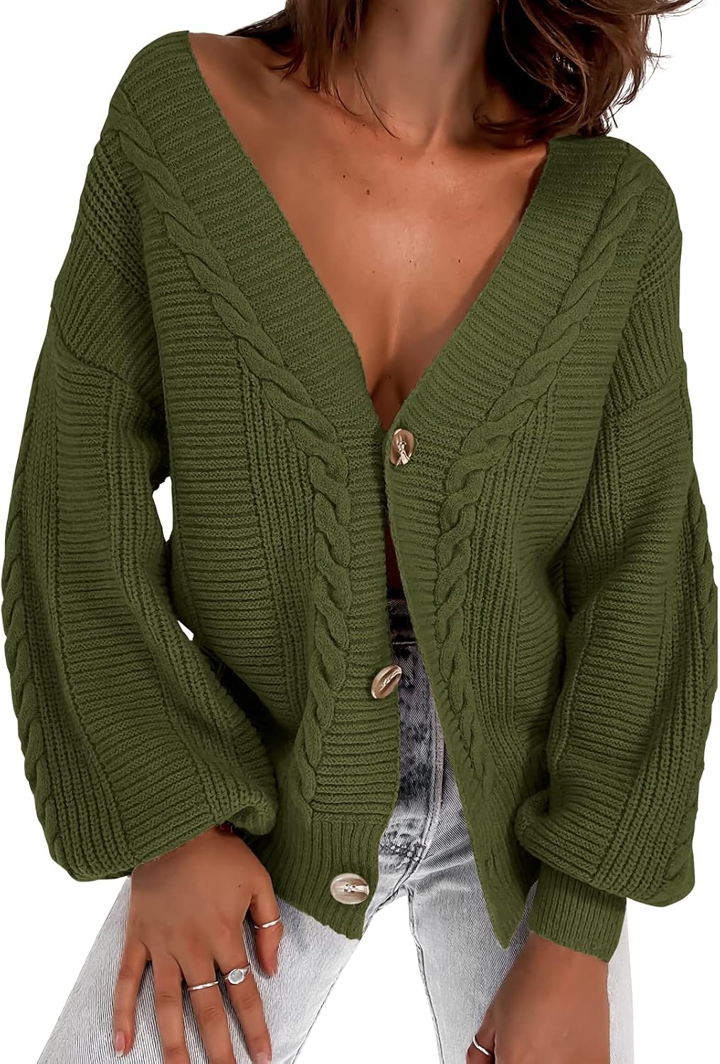 Amazon.com: ZAFUL Cardigan Sweater for Women Long Sleeve Button Down Rib  Knit Cropped Sweaters Coat Green : Clothing, Shoes u0026 Jewelry