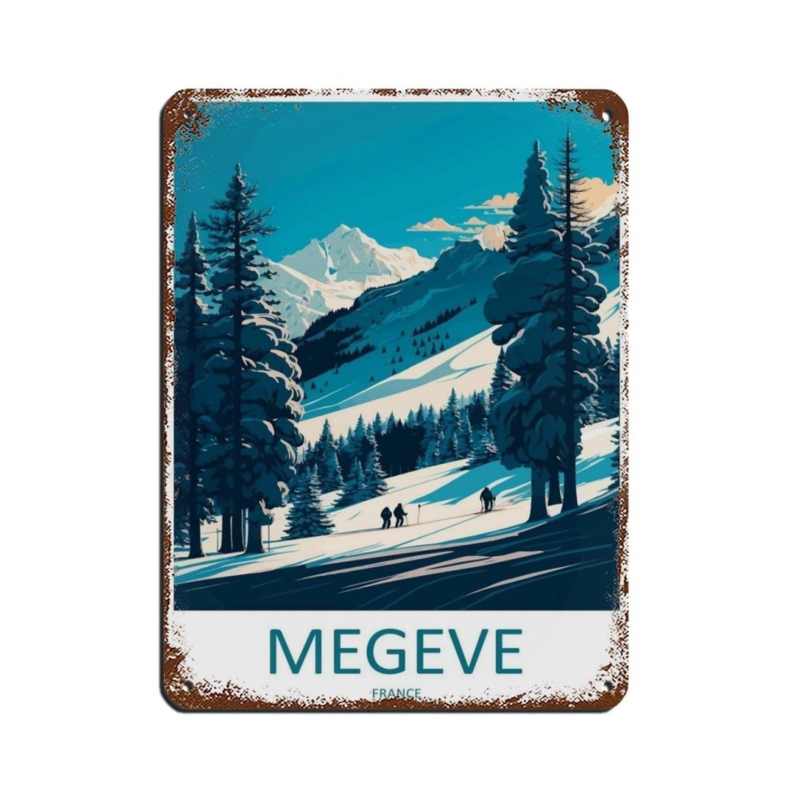 Megeve Travel Art Ski Art Lover Gift（90） Retro Poster Metal Tin Sign Chic Art Retro Iron Painting Bar People Cave Cafe Family Garage Poster Wall Decoration 12x16inch(30x40cm)
