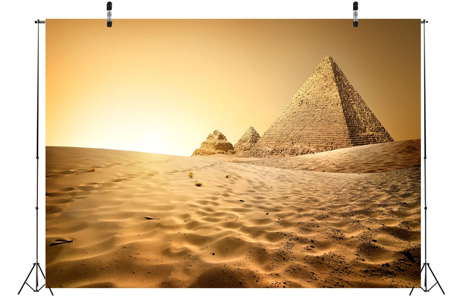 BELECO Toile De Fond Photographie 2.1x1.5m - Pyramides D'Égypte, Chameaux Et Désert De Gizeh Au Coucher Du Soleil