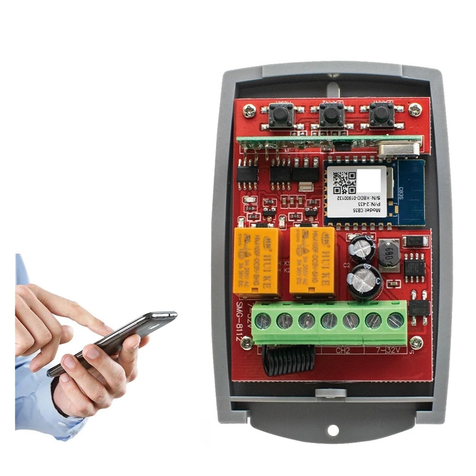 Apriporta Automatico, Smart Switch Universale RF Cancello del garage Apriporta Controller 433 mhz 7-250 V Ricevitore esterno a 2 canali(5PCS AC DC 7-32V)