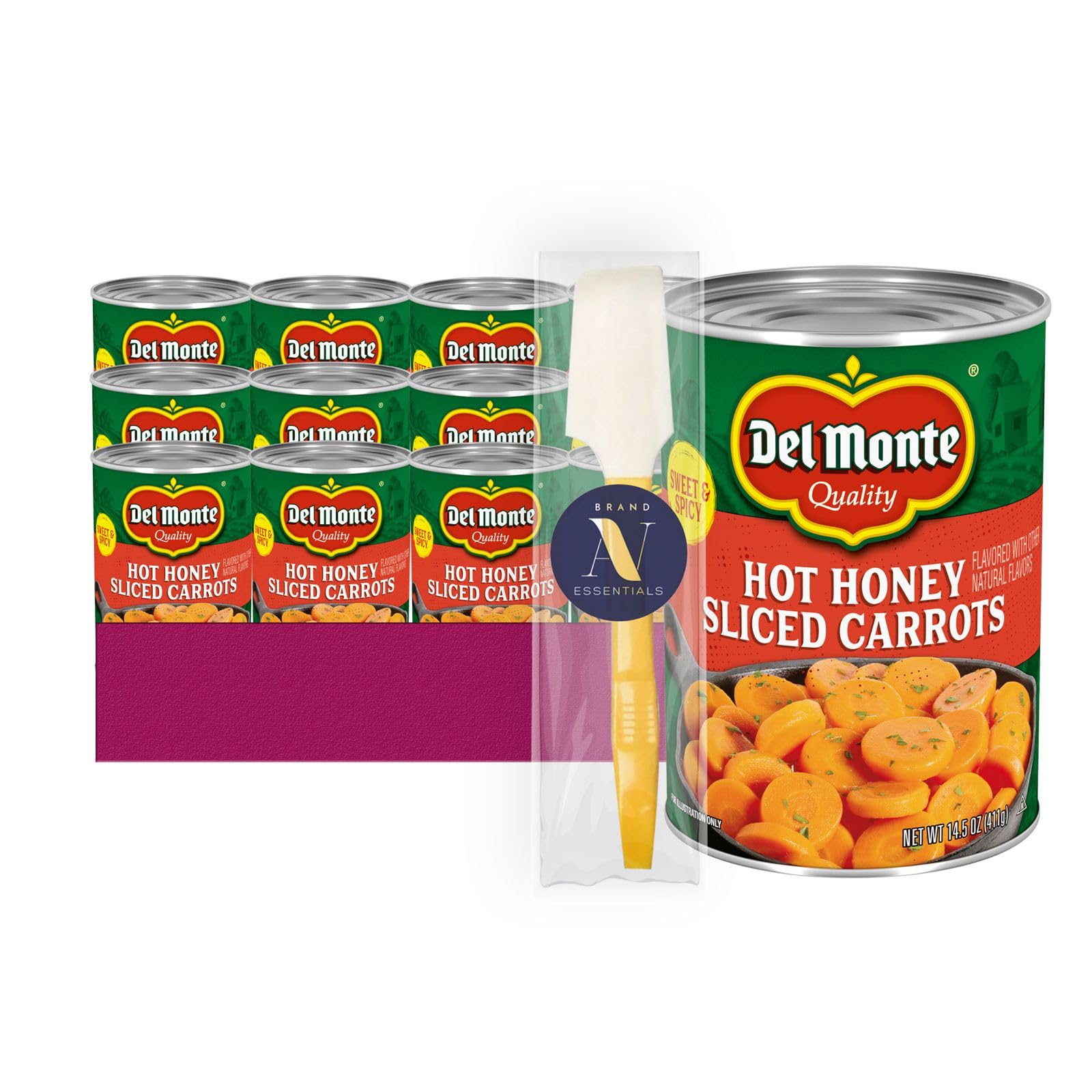 Del Monte - Lavinia Essentials Bundle: 12- Pack of Hot Honey Sliced Carrots Canned Vegetables 14.5 oz Can + 1 Utility Prop