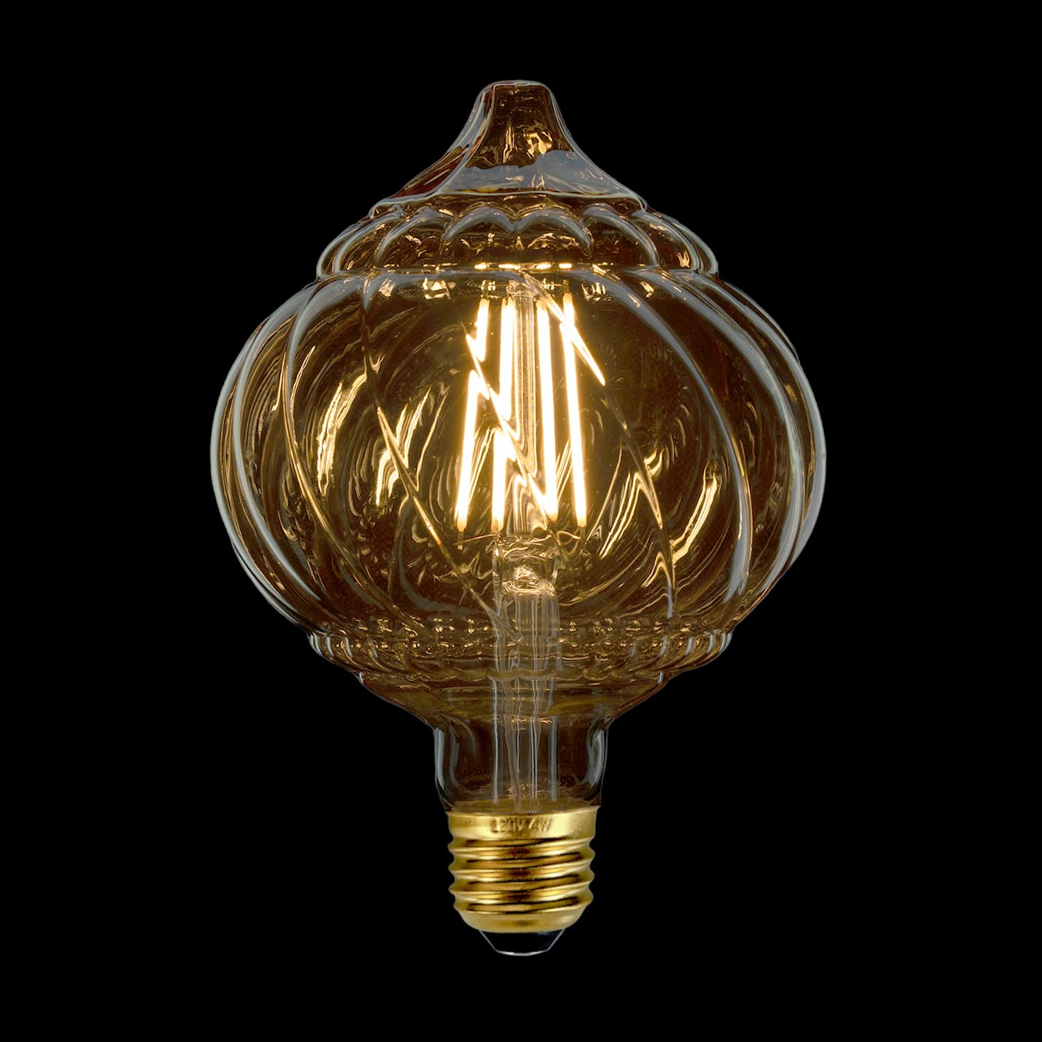 Photo 1 of BollyLite G40 LED Edison Bulb, Pumpkin Shape, Amber Hand-Blown Hard Glass, 4W 110-130V, E26, 2500K Warm Yellow Light, 400LM, Non-Dimmable, Indoor Decor Lighting (TwistCone)