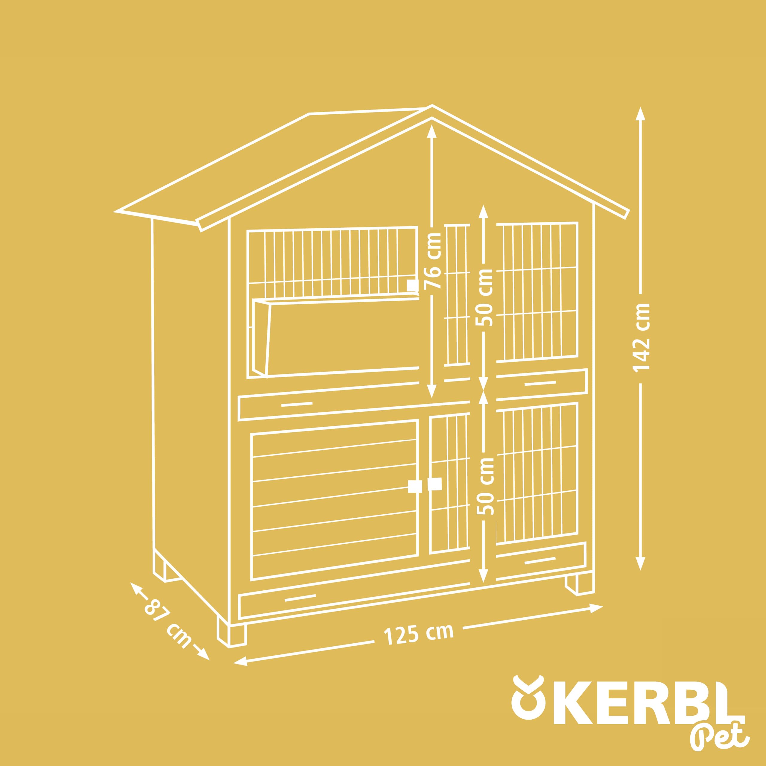 Kerbl Nagerstall Südtirol (für Kleintiere, 4 Fronttüren, Hasenstall mit 2 Ebenen, seitliche Klappe für Freigehege, Stall für Nagetiere) 81725