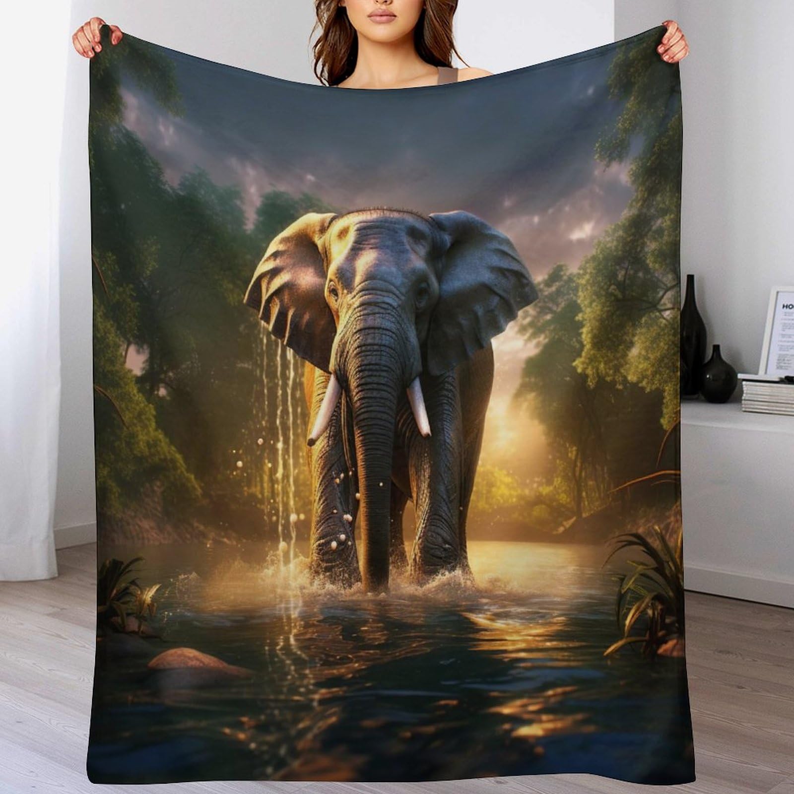 Couverture polaire éléphant pour lit et canapé en flannel douce 130x150