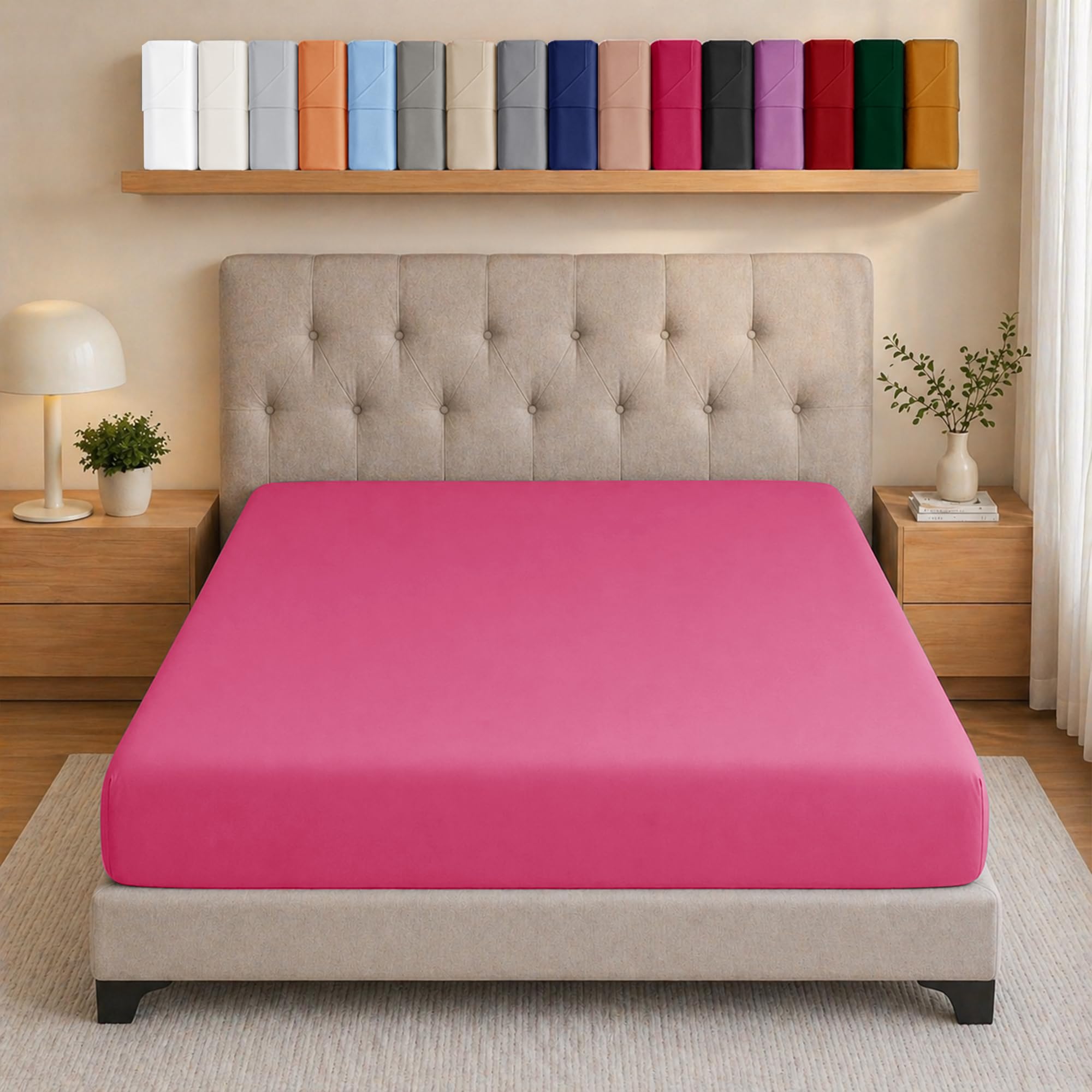 Ameha Pink Fitted Sheet Anti Allergic Extra Deep 25 Cm Bedsheet Double Microfiber Hypoallergenic Durable Bedsheet(137X190Cm) from B&Q
