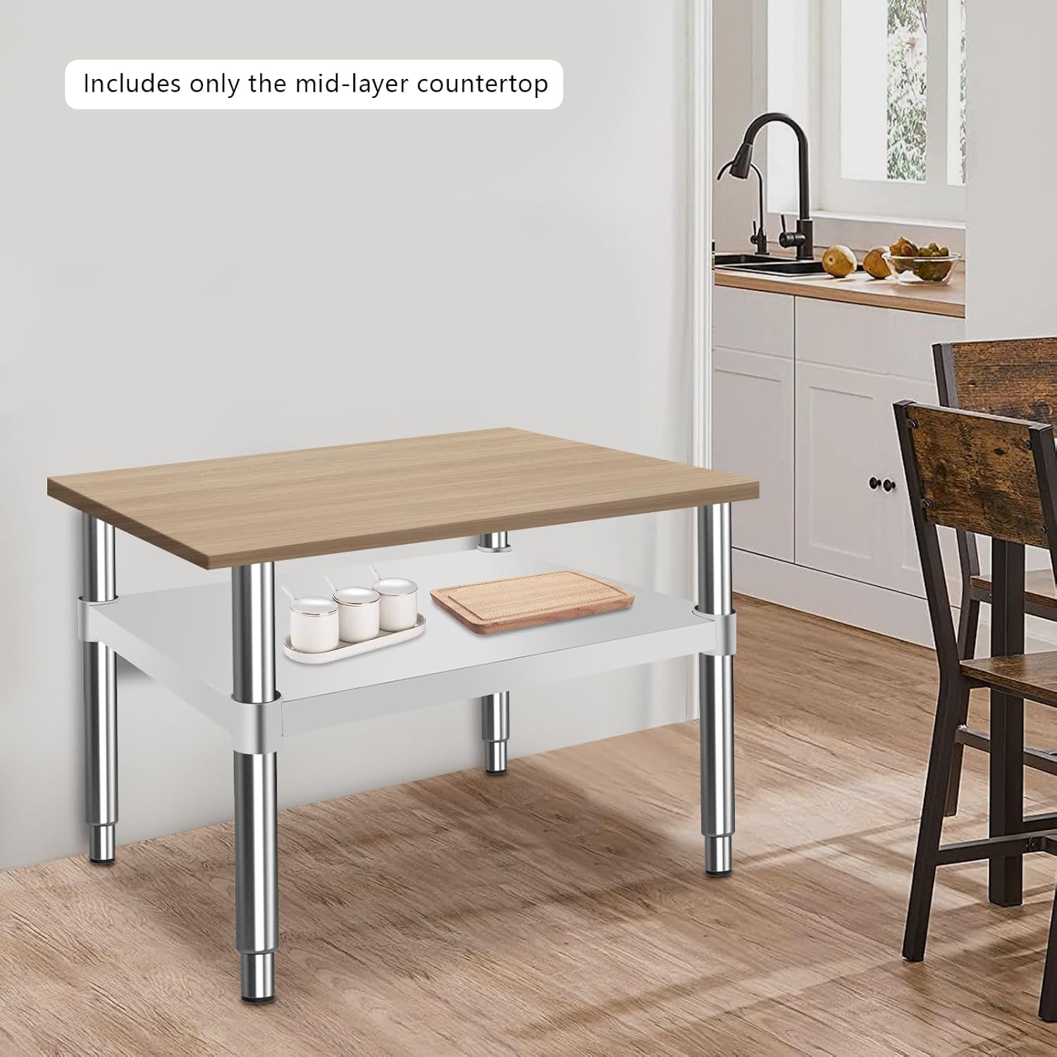 Galvanized Under Shelf for Work Tables - Extra Adjustable Lower Shelf for Stainless Steel and Wooden Worktables - Fits for use in Restaurant, Warehouse, Home, Kitchen, Garage,Silver (21.65x15.75in)