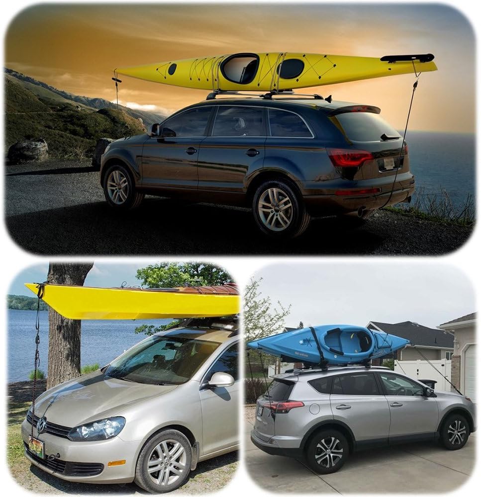 LE KAPMOZ Kayak Tie Down Straps Canoe Bow and Stern Heavy Duty Cargo Ratchet Pulley Rope Hanger - Image 2