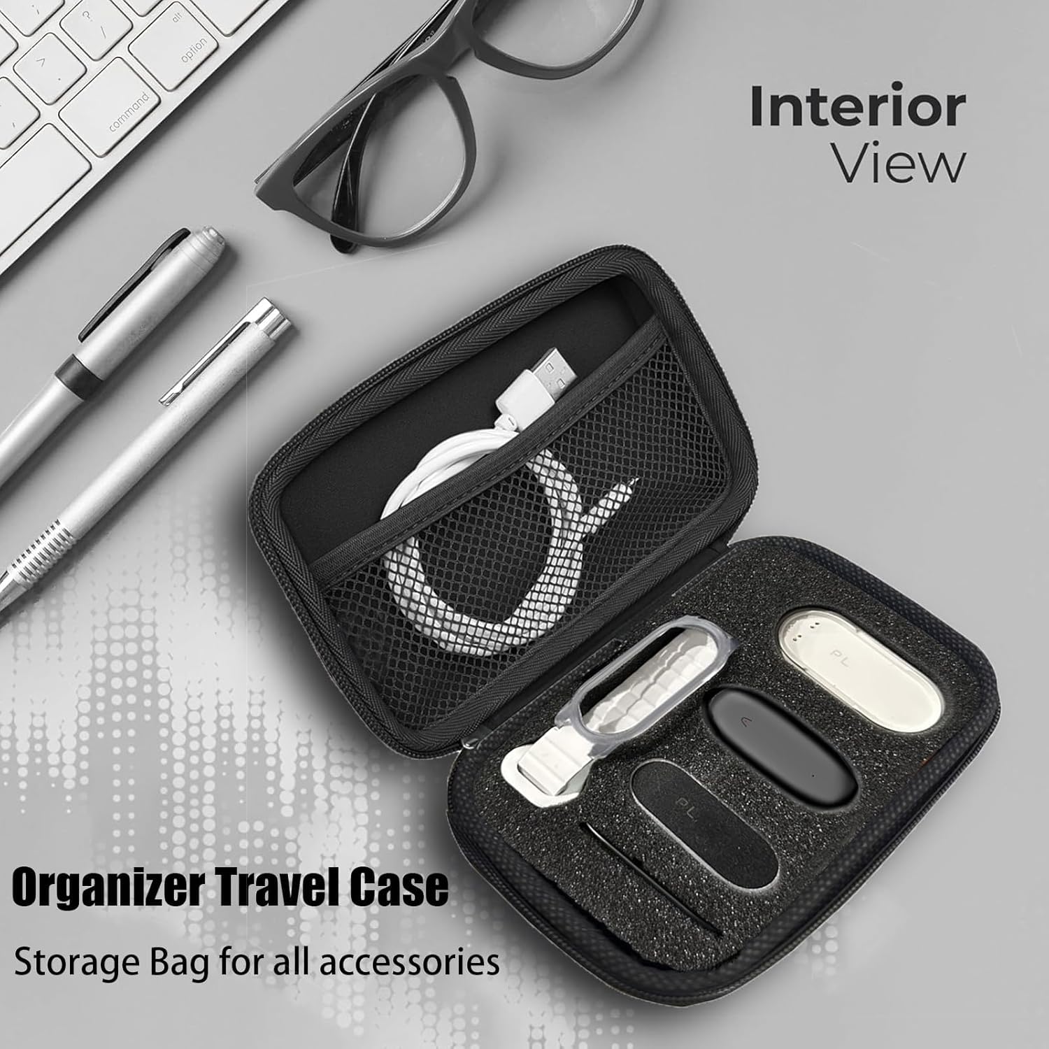 Funda Protectora PLAUD NotePin Voice Recorder Estuche Almacenamiento Cordón Lanyard Espuma Organizadora Gris